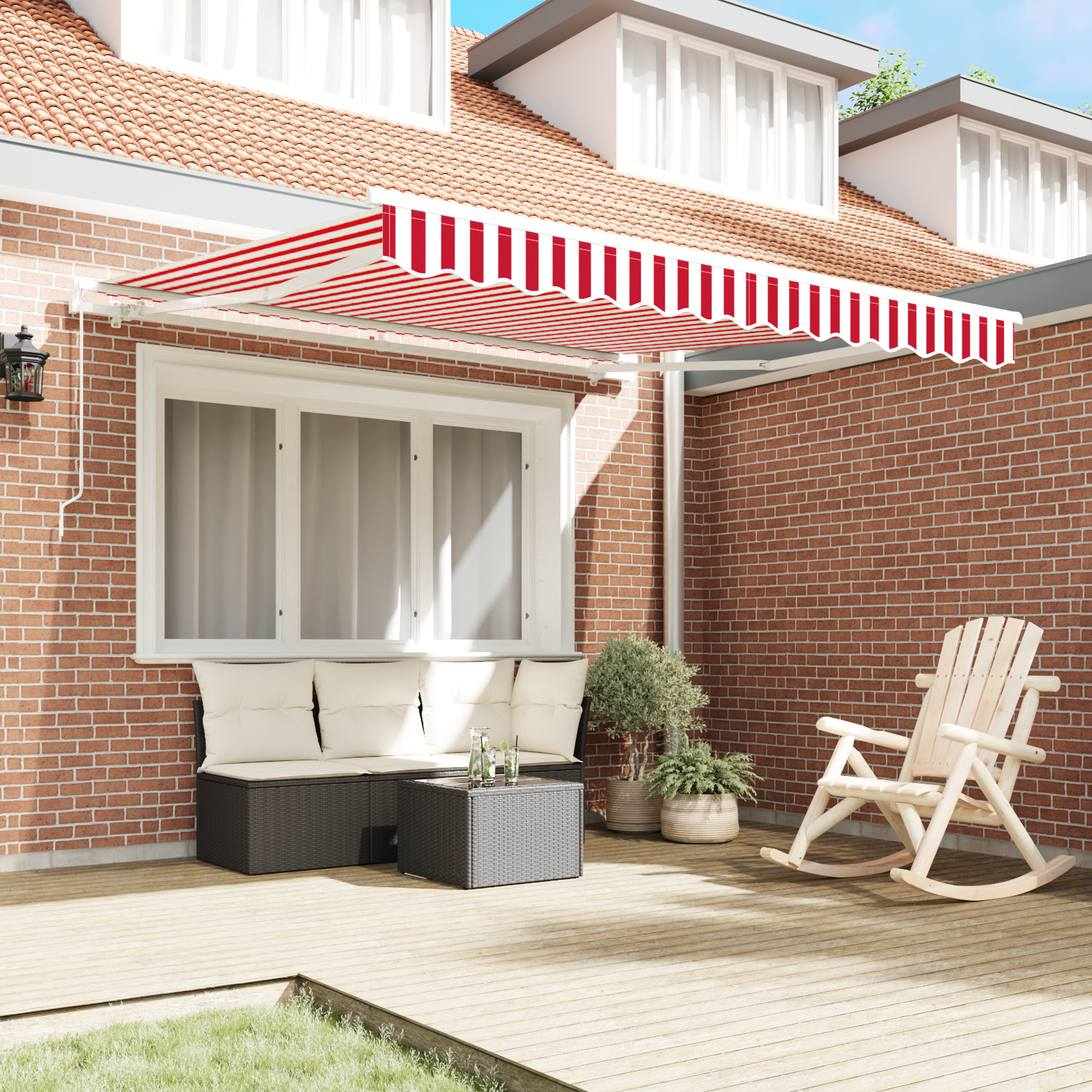 vidaXL Ročna Retraktibilna tenda Rdeča in bela črta 300x250 cm - Image 4