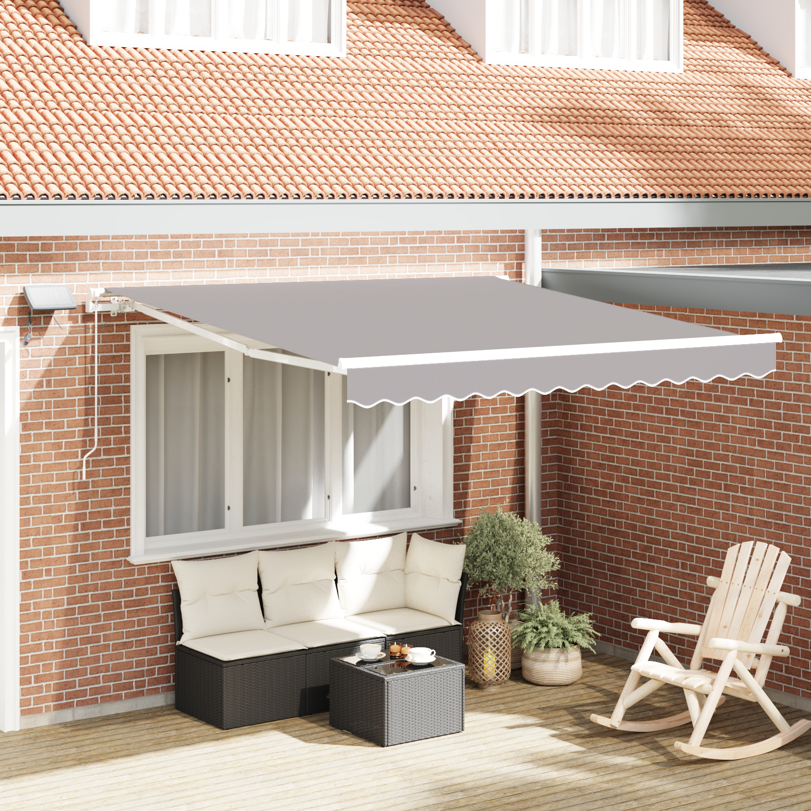 vidaXL manuelle ausziehbare Markise mit LED Hellgrau 300x250 cm,  Markisen-Ersatzstoff für 3x2,5 m Rahmen Hellgrau