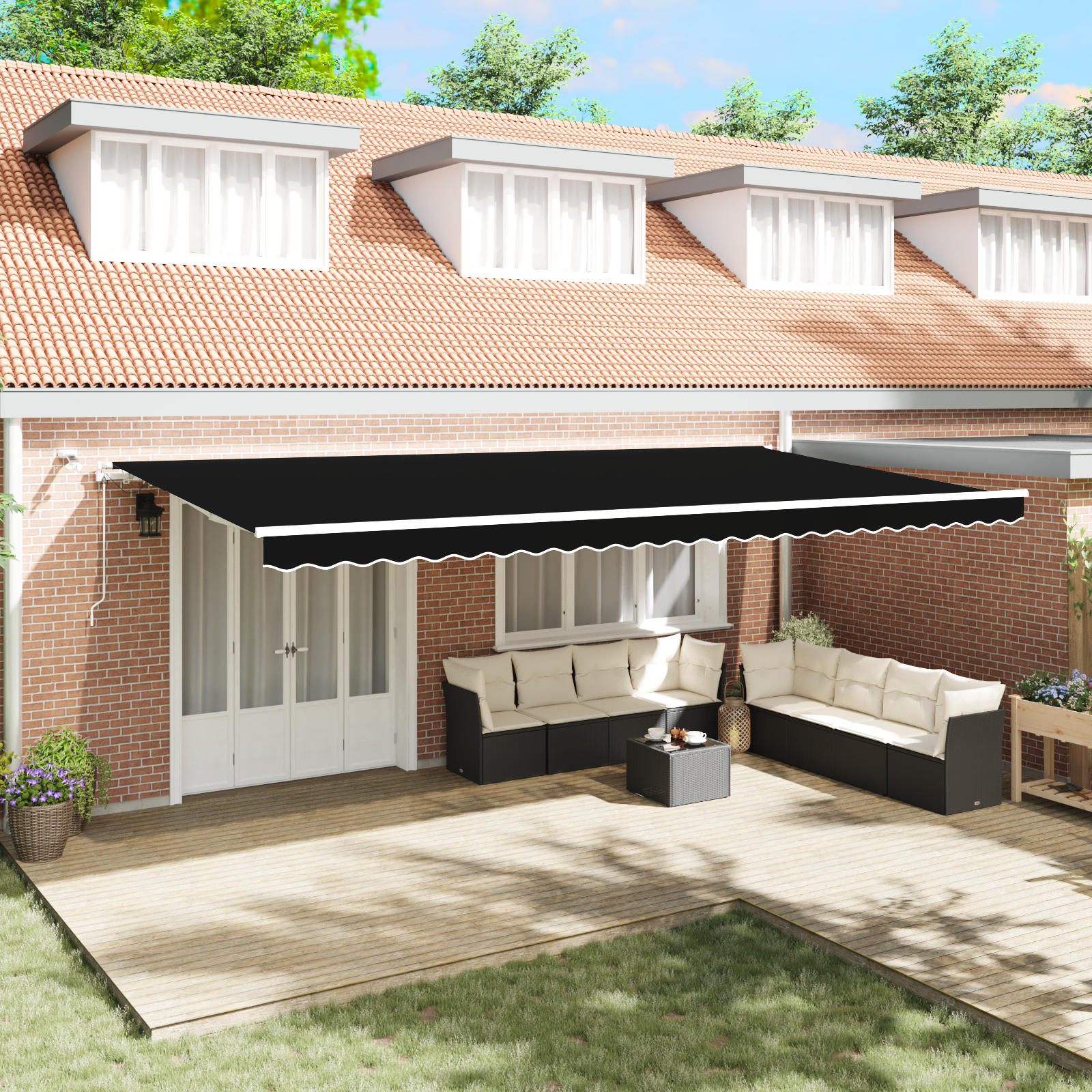 vidaXL Avtomatska retraktibilna tenda z LED črna 600x300 cm, vidaXL zamenjava tenda platna za okvir 6x3 m črna
