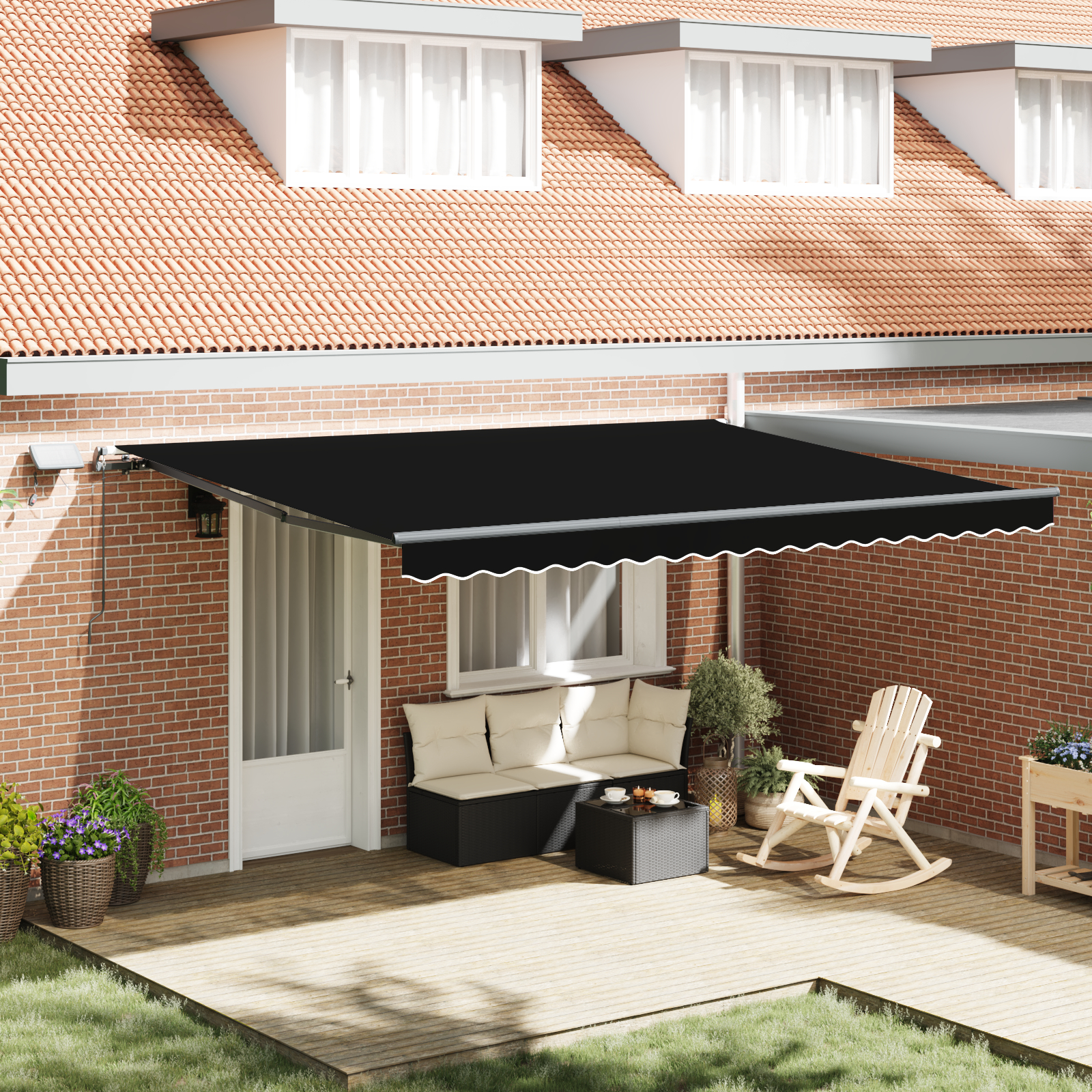 vidaXL ročna retractibilna tenda s LED Črna 450x350 cm, vidaXL zamenjava tkanine za tenda 4.5x3.5 m okvir Črna
