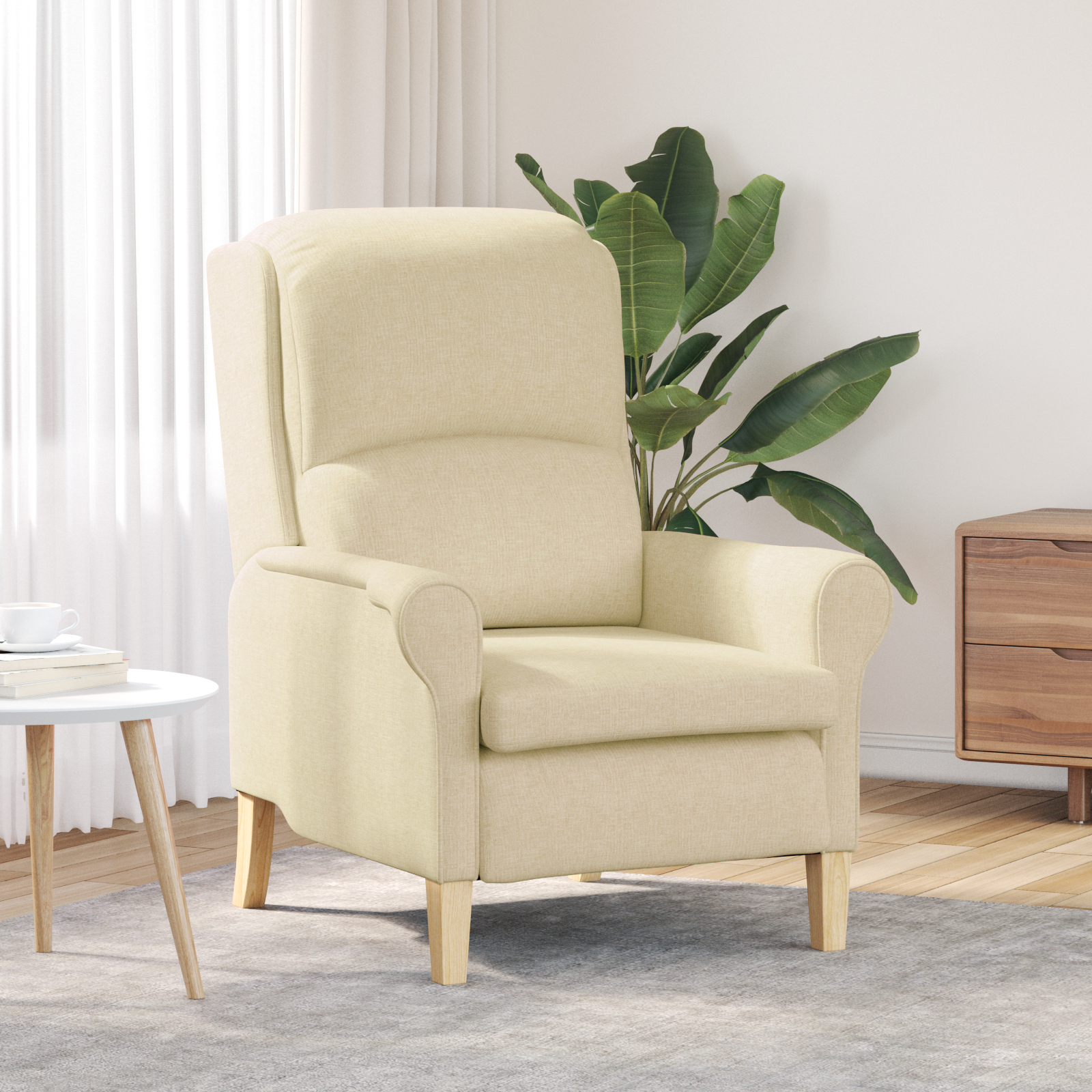 Moderne Fauteuil Crème Stof en Hout Middel Crème Fauteuil