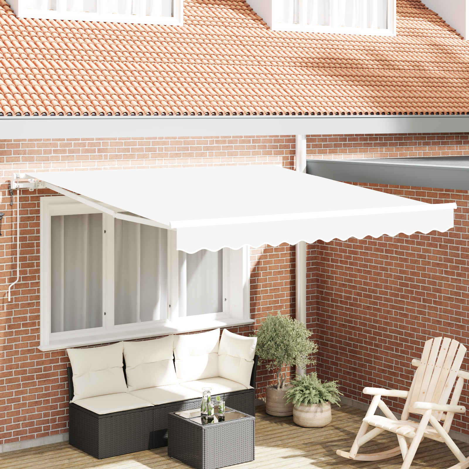 Automatisk Udtækkelig Markise Hvid 350x250 cm, vidaXL Markise Udskiftningsstof til 3.5x2.5 m ramme Hvid