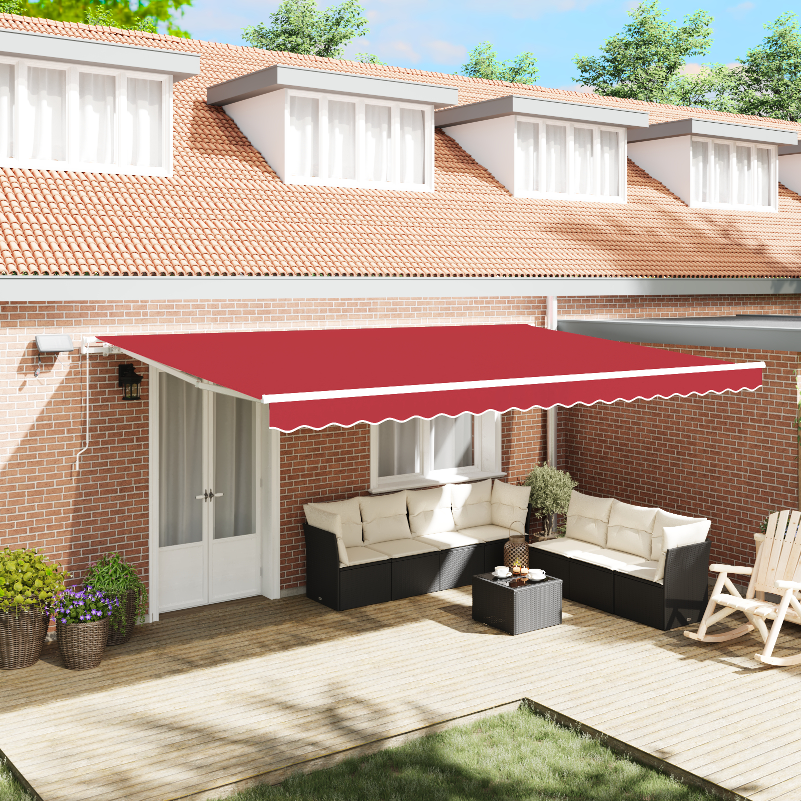 vidaXL Manuelle einziehbare Markise mit LED Rot 500x350 cm,  Markisen-Ersatzstoff für 5x3,5 m Rahmen Rot