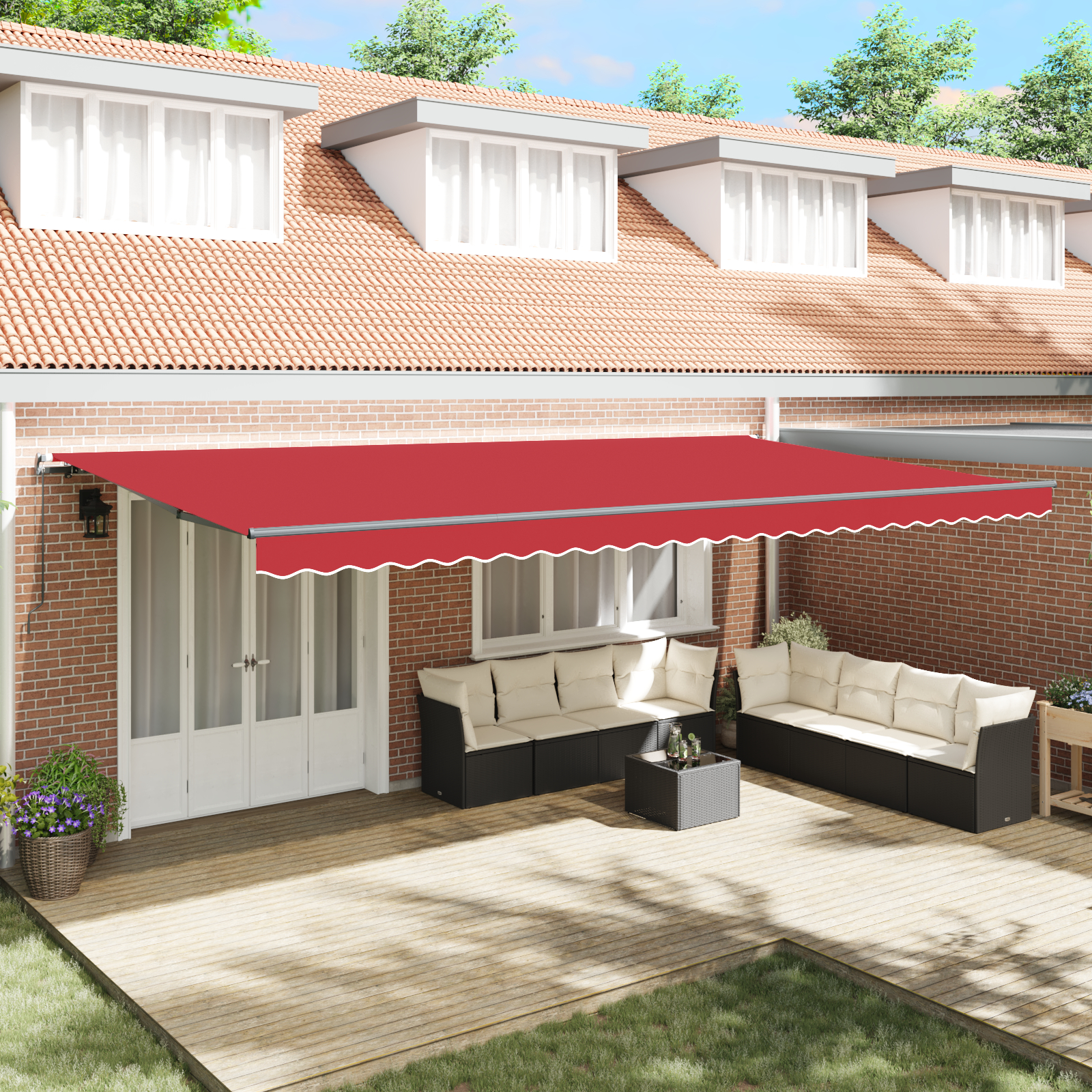 vidaXL Manuelle einziehbare Markise Rot 600x350 cm,  Markisenaustauschstoff für 6x3,5 m Rahmen Rot