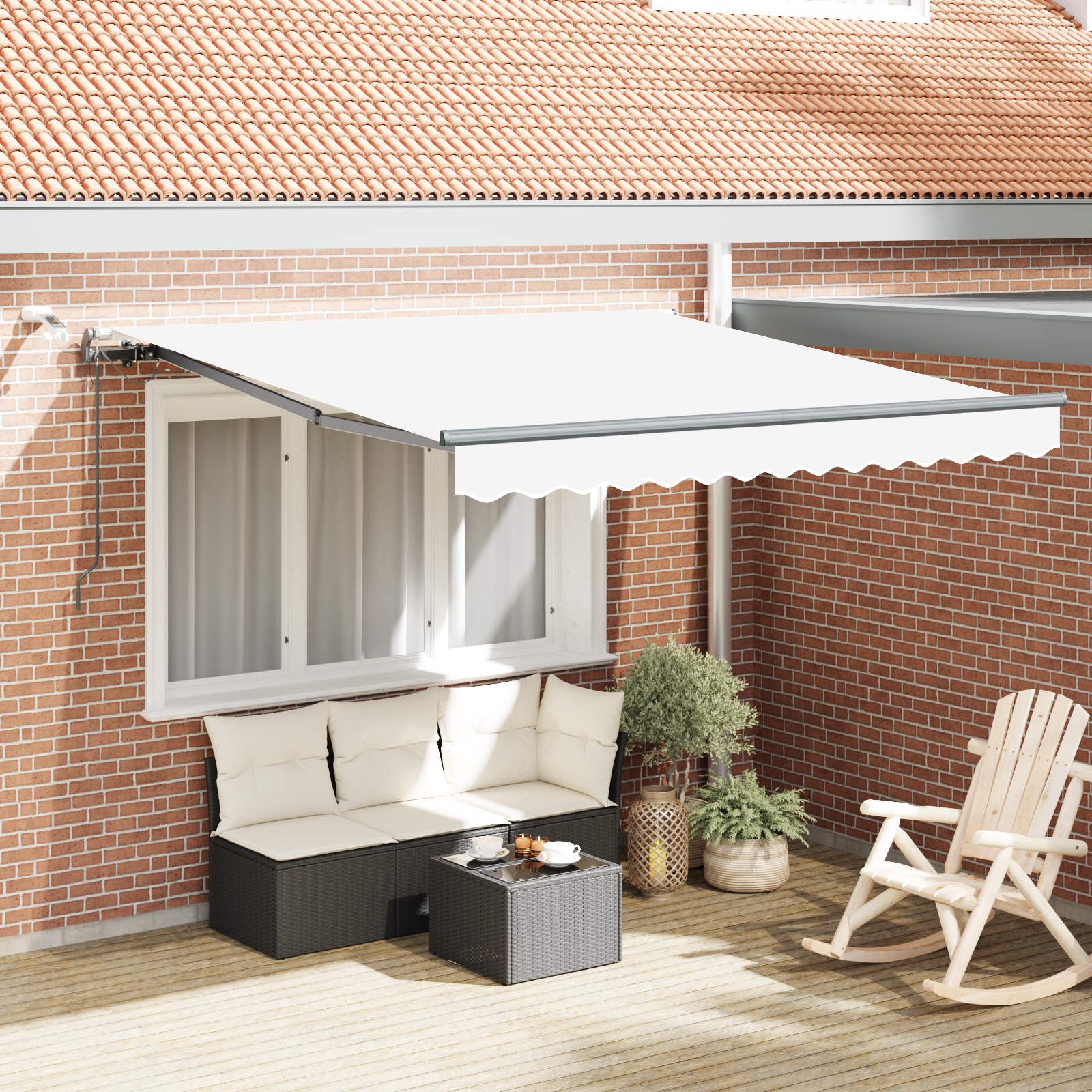 Automatisk Teleskopmarkise med LED Hvid 300x250 cm, vidaXL Markise Erstatningsstof til 3x2.5 m Ramme Hvid