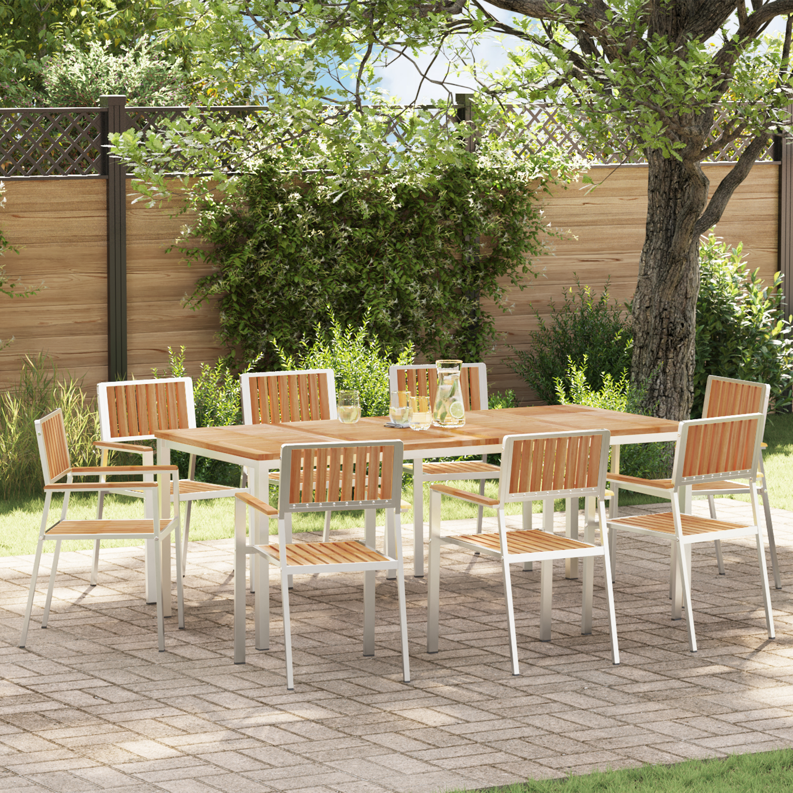 9 Piece Garden Dining Set Solid Wood Teak, vidaXL Outdoor Dining Table 200x90x74.5 cm Solid Wood Teak, vidaXL Stackable Garden Chairs 4 pcs Solid Wood Teak and Metal