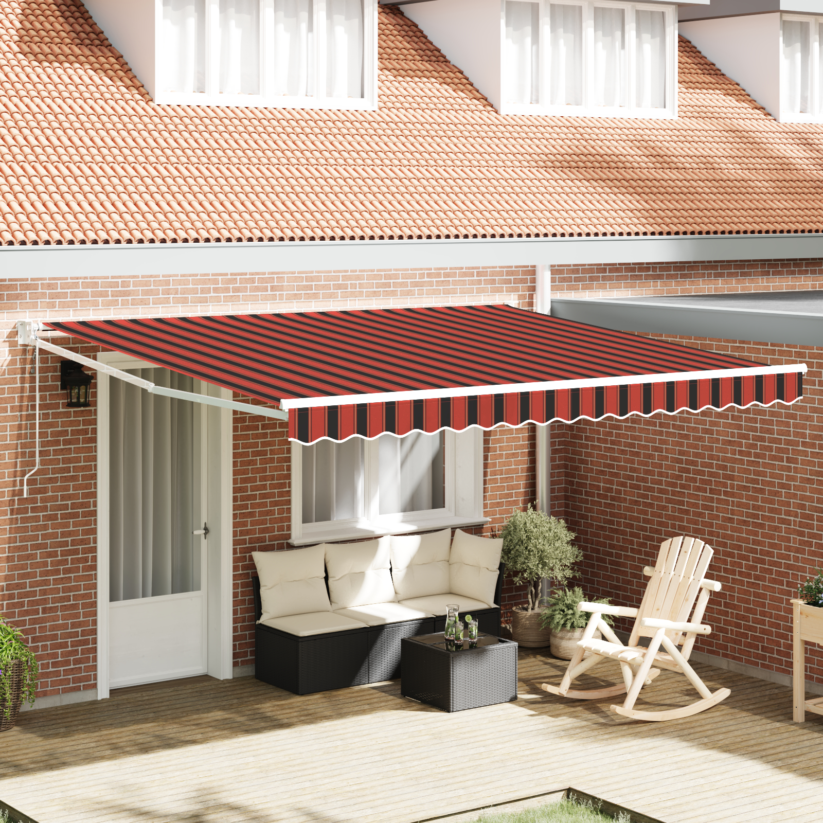 vidaXL Ročna retraktibilna tenda z LED oranžna in rjava 350x250 cm