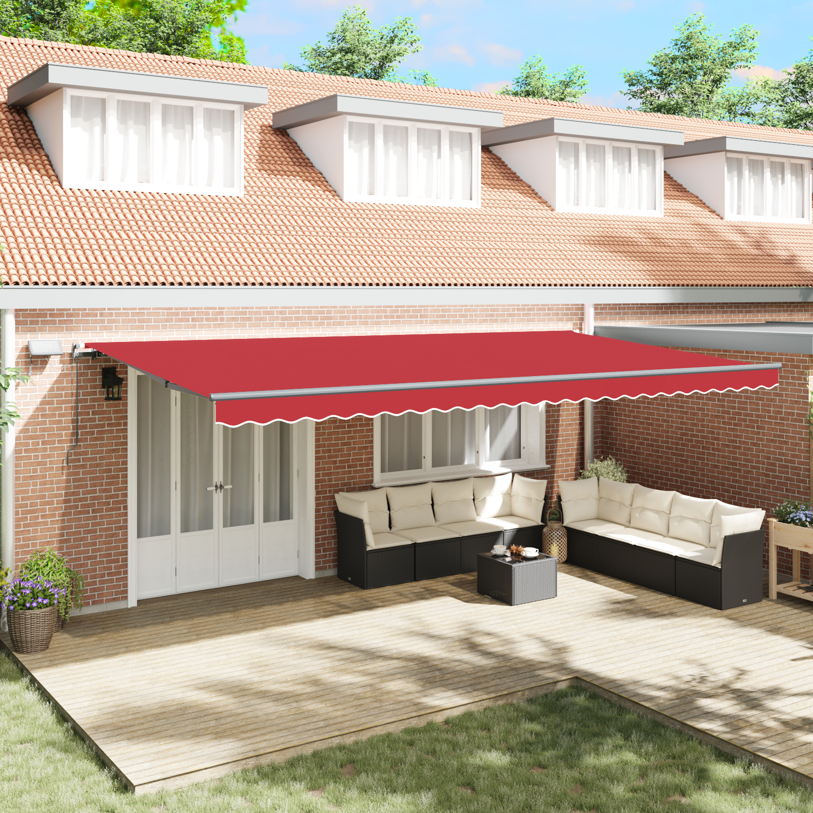 vidaXL Ročna Retraktibilna Tenda z LED Rdeča 600x350 cm, vidaXL Zamenjava tenda za okvir 6x3,5 m Rdeča