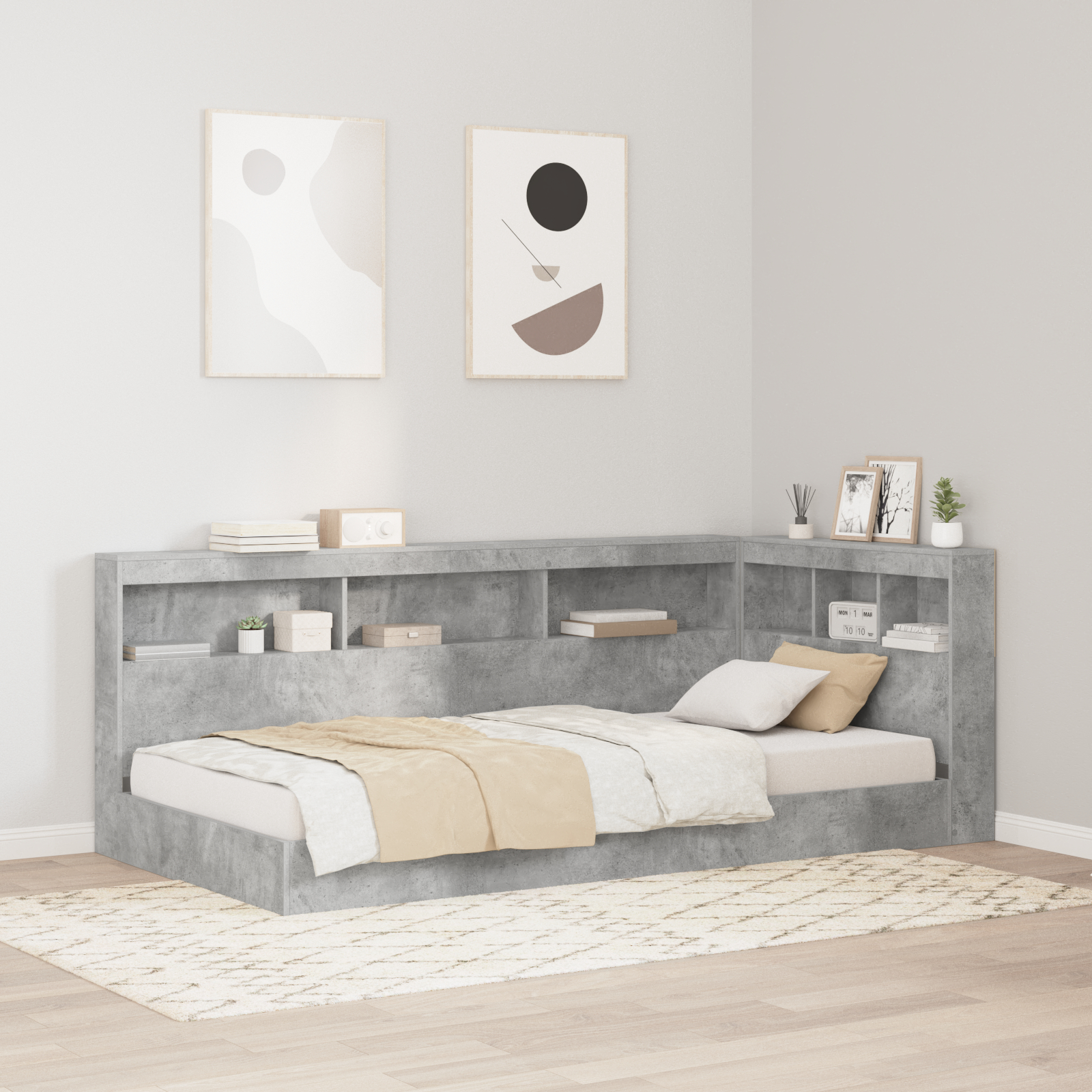 Bogreol seng Beton grå 90x190 cm Ingeniørt træ