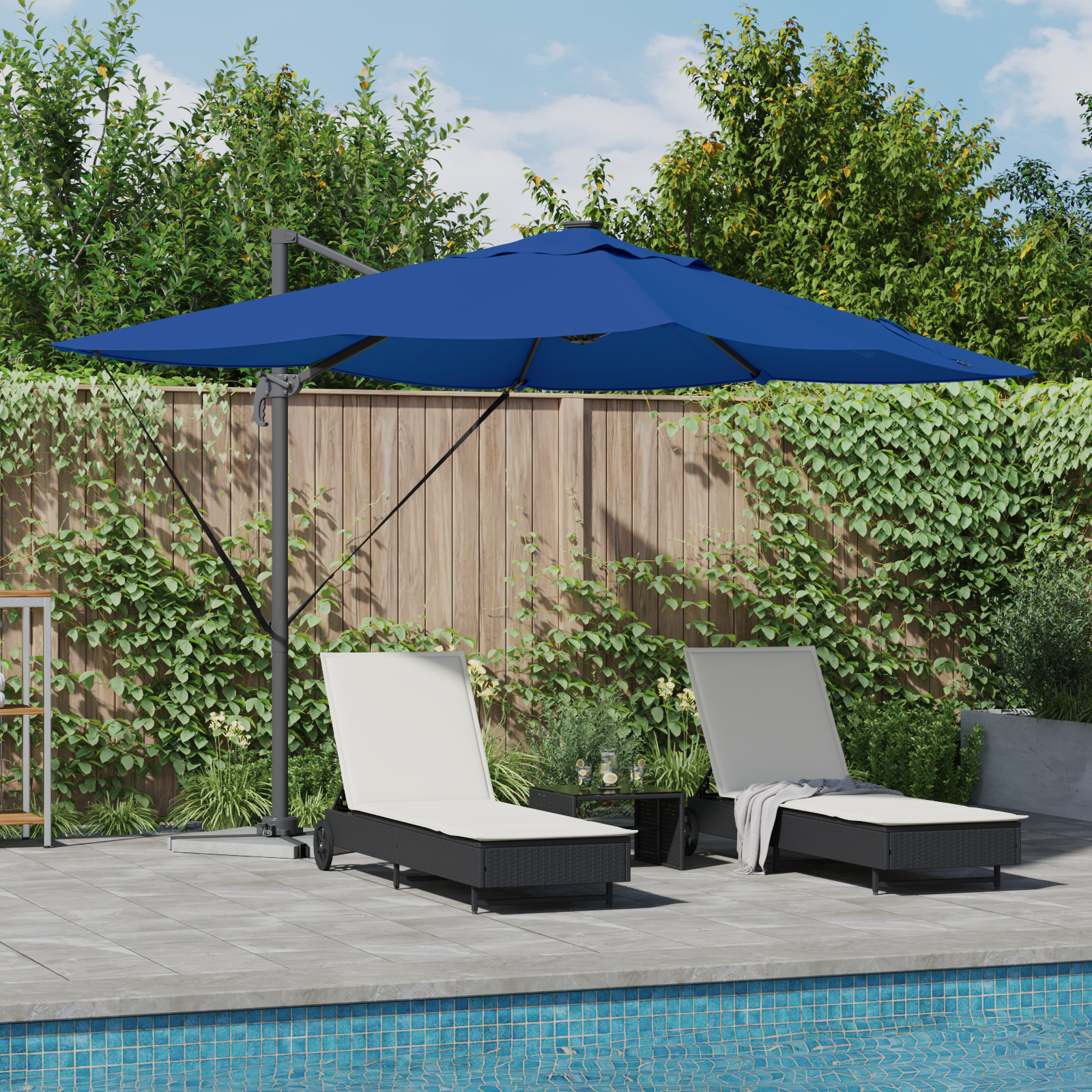 vidaXL Freischwingende Roma Sonnenschirm mit LEDs Azure Blau 352x251x265 cm Aluminium
