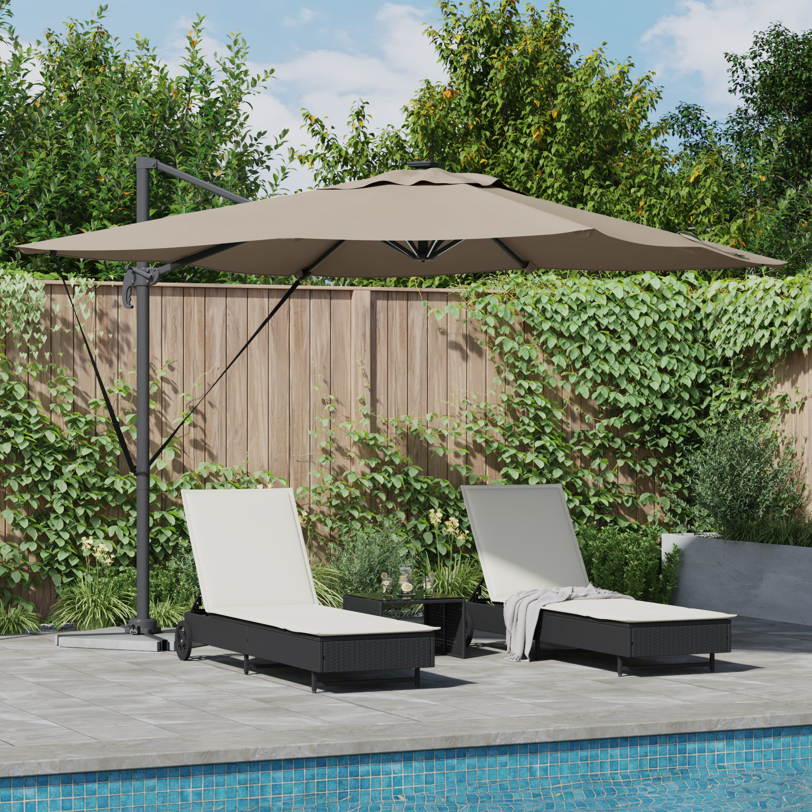 vidaXL Freischwingender Roma Parasol mit LEDs Taupe 286x285x270 cm Aluminium