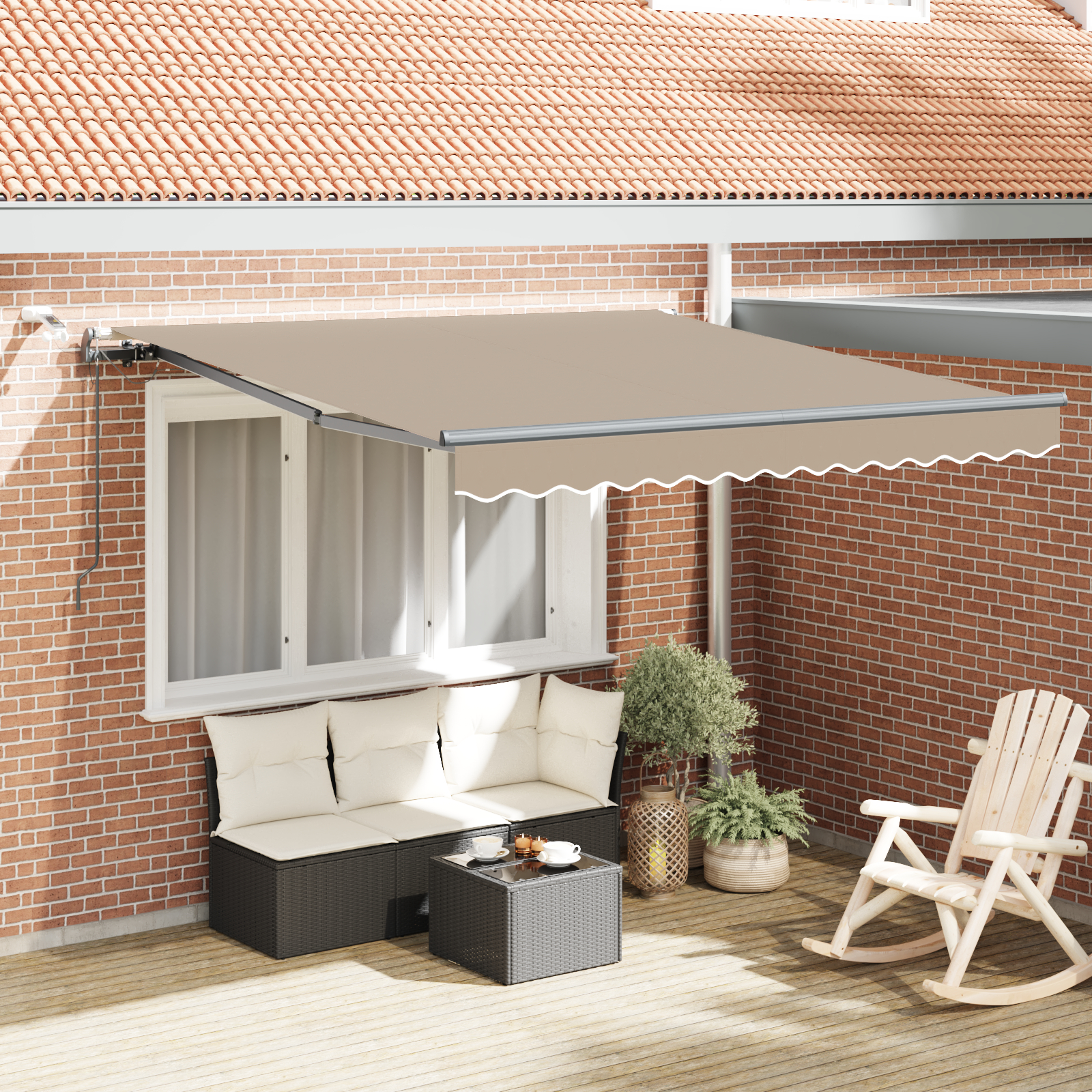 Automatisk Sammenrullelig Markise med LED Beige 300x250 cm, vidaXL Markise Erstatningsstof til 3x2,5 m Ramme Beige