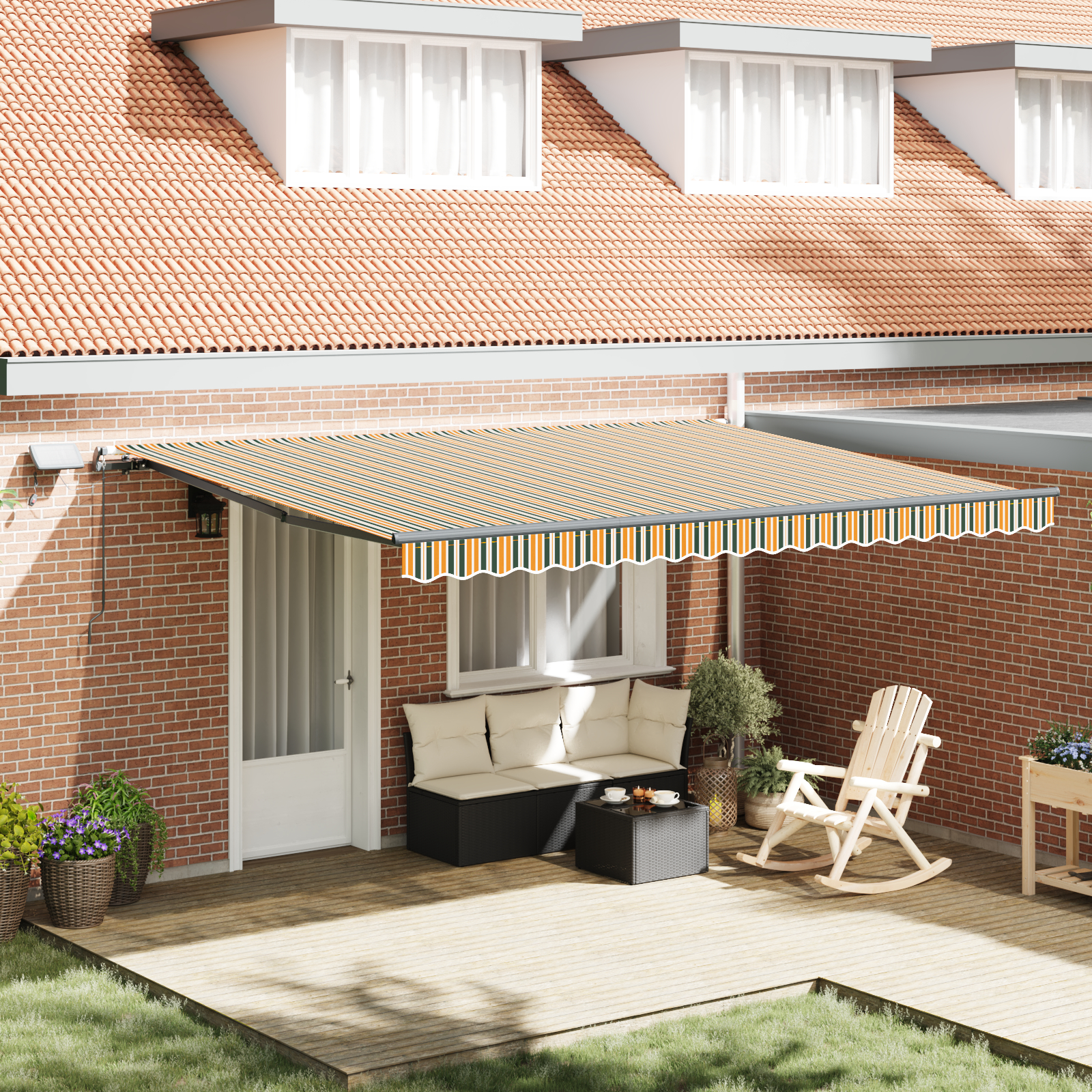 vidaXL manuelle einziehbare Markise mit LED Grün und Gelb 450x300 cm,  Markisenersatzstoff für Rahmen 4,5x3 m Grün und G...