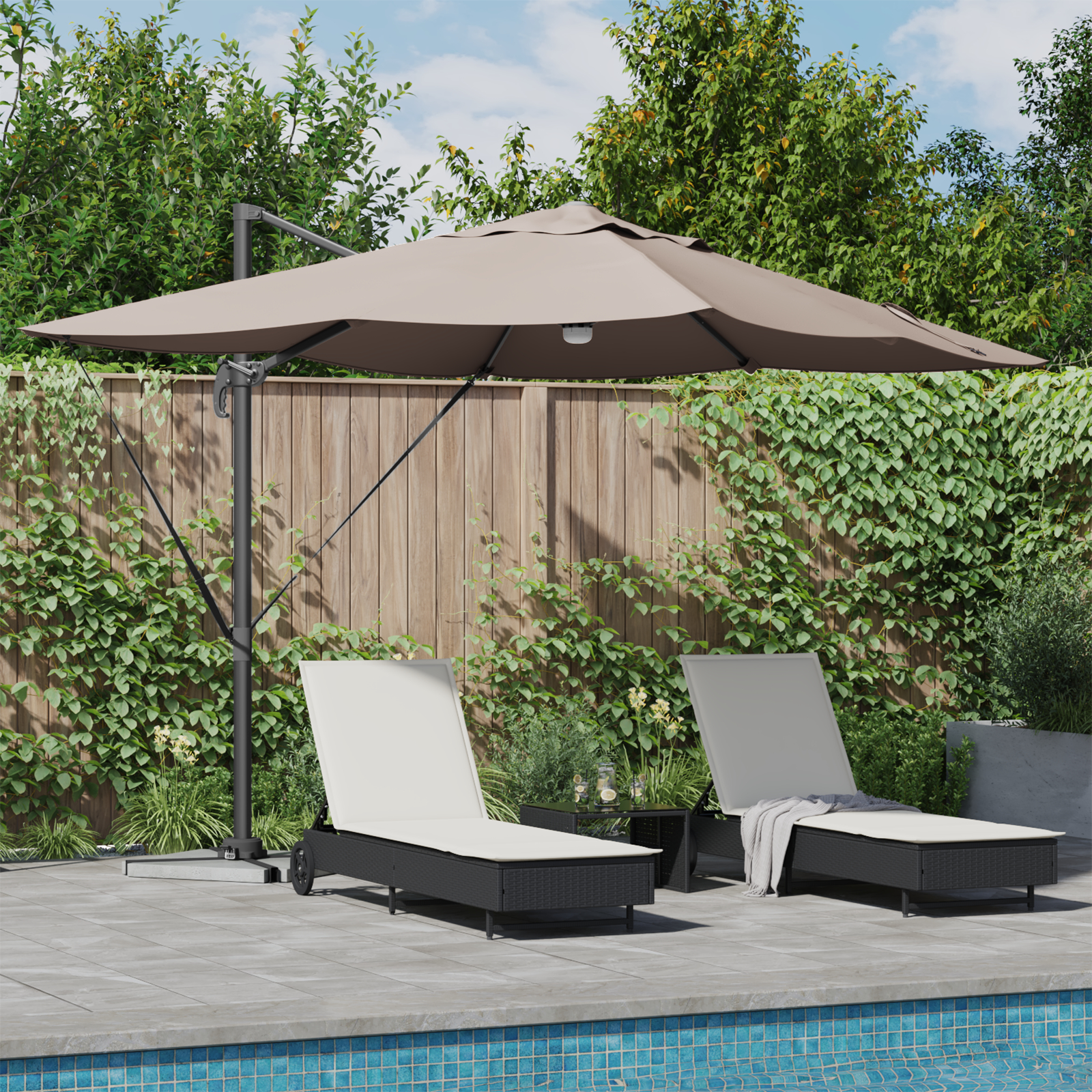 vidaXL Cantilever Sonnenschirm - Taupe Taupe Stoff Groß Höhenverstellbar