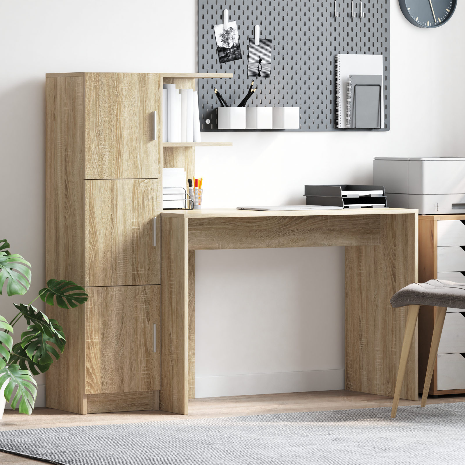 vidaXL Schreibtisch mit Stauraum Sonoma Eiche Spanplatte