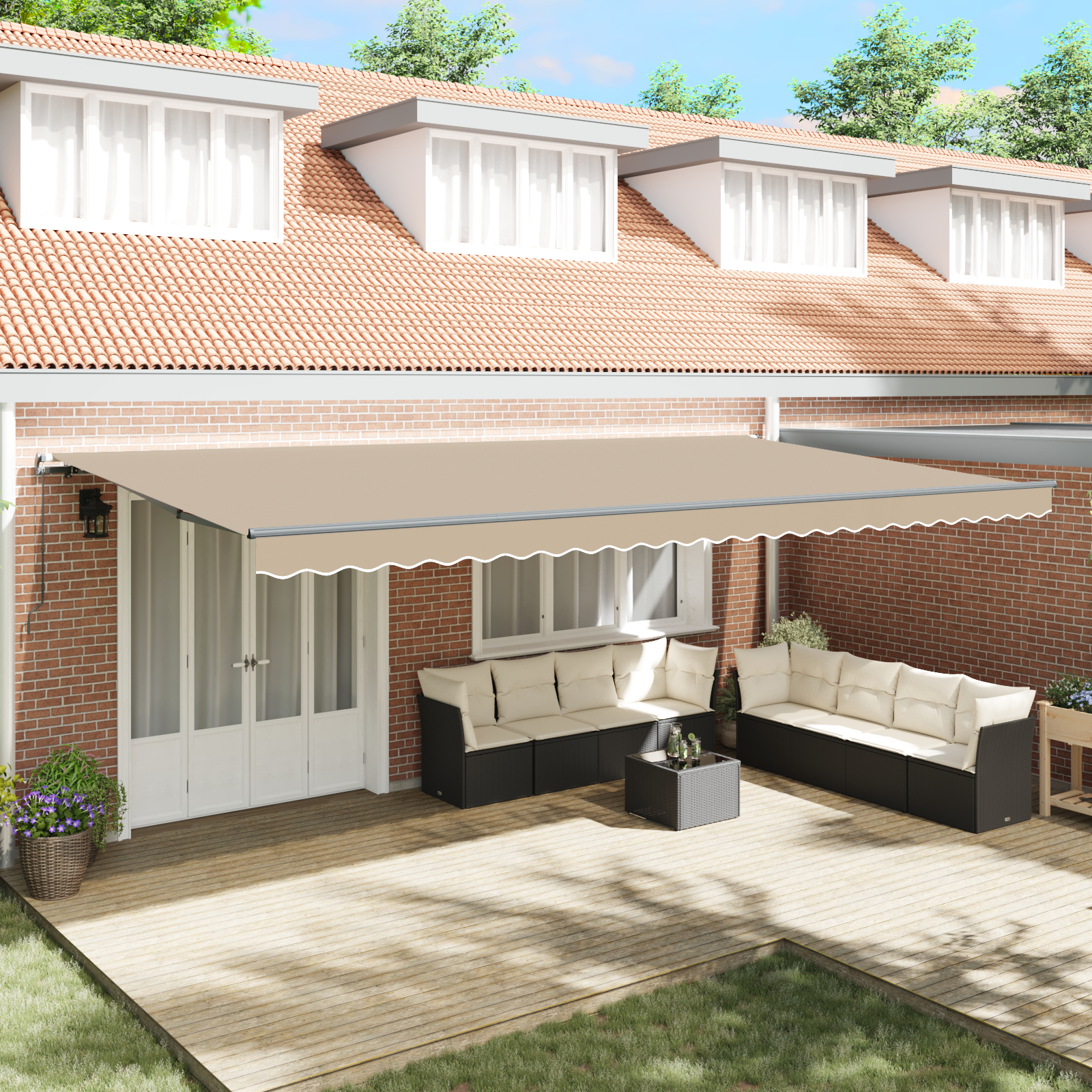 vidaXL Ročna Retraktibilna Tenda Bež 600x300 cm, vidaXL Tenda za zamenjavo tkanine za okvir 6x3 m Bež