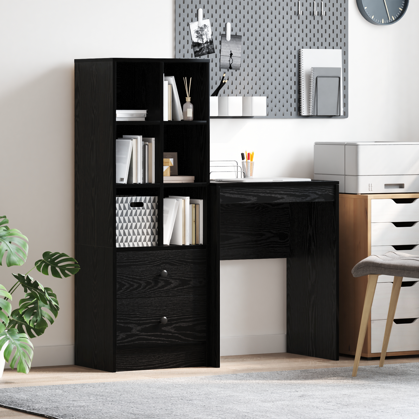 vidaXL Bureau met opslag Zwart Eiken Bewerkt Hout