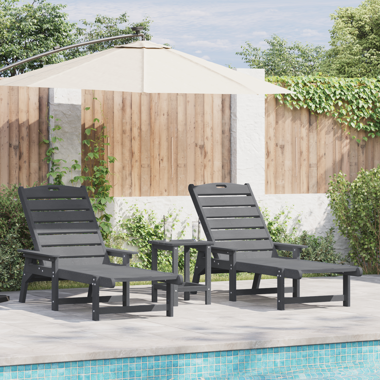 vidaXL Sonnenliegen 2 Stk Hellgrau 162x53x98.5 cm HDPE,  Sonnenliege Hellgrau 53x162x98.5 cm HDPE