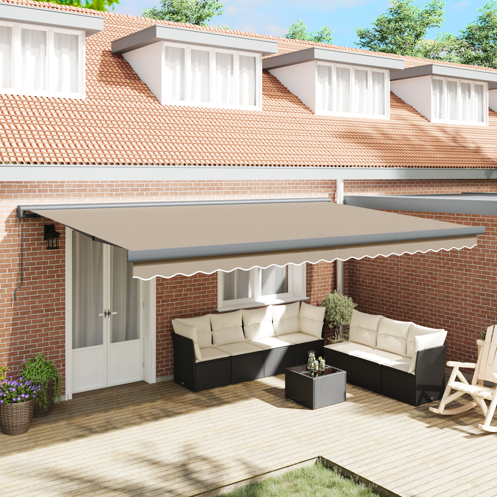 vidaXL Ročna Retraktibilna Tenda Bež 500x300 cm, vidaXL Tenda za zamenjavo tkanine za okvir 5x3 m Bež