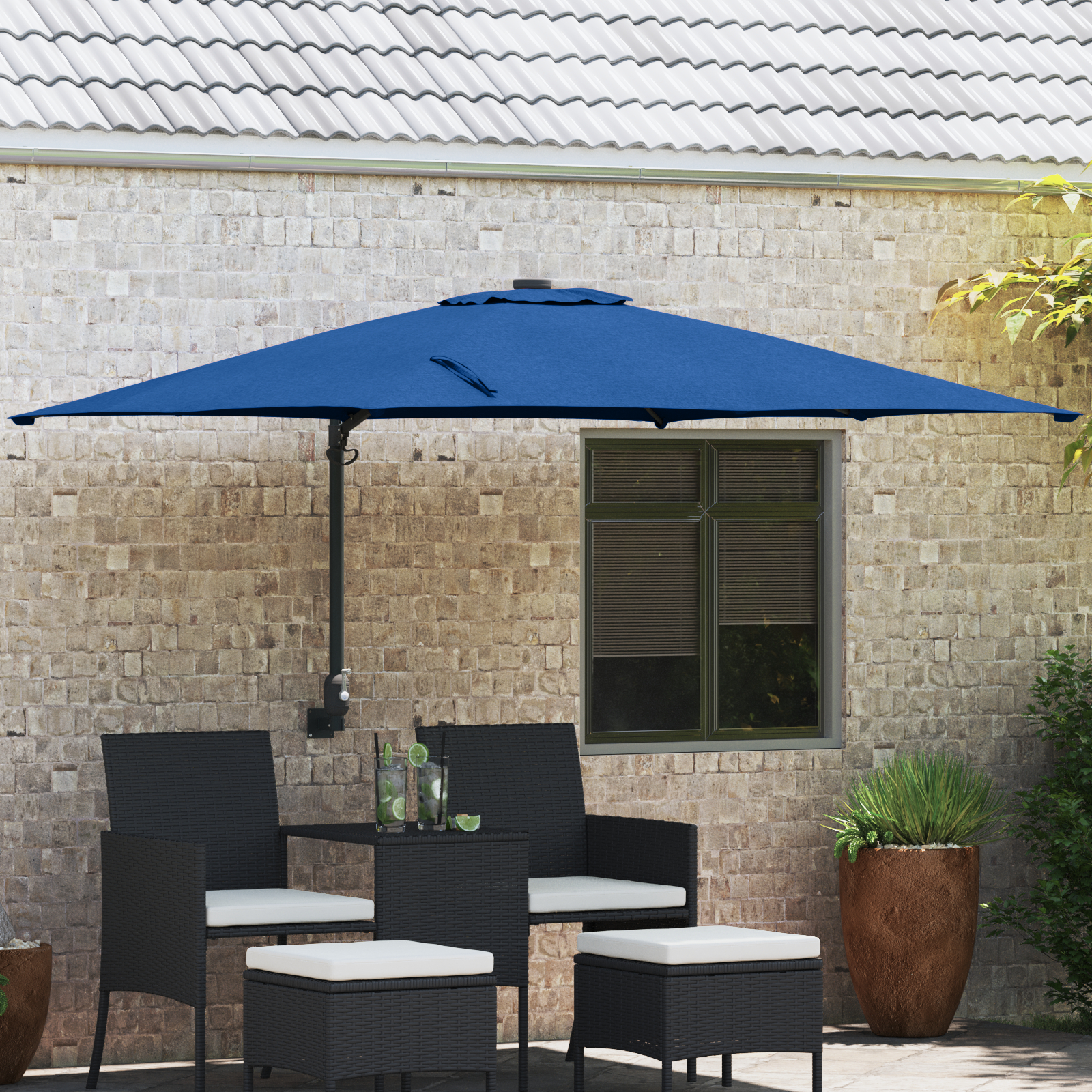 vidaXL Terrassenschirm Azurblau Stahl, Polyester Groß Verstellbar