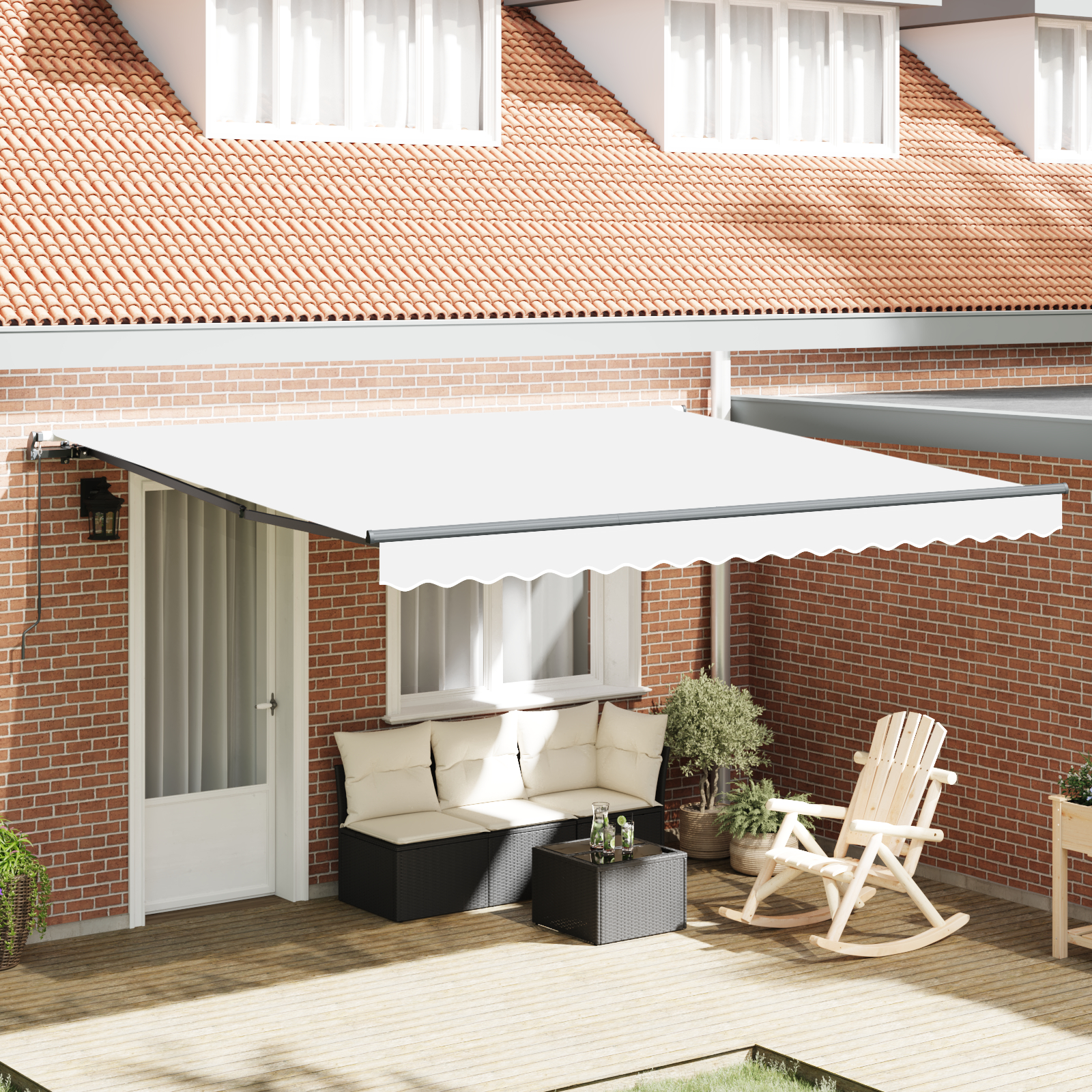 vidaXL Ročna retraktibilna tenda bela 400x350 cm, vidaXL Tenda za zamenjavo blaga za okvir 4x3.5 m bela