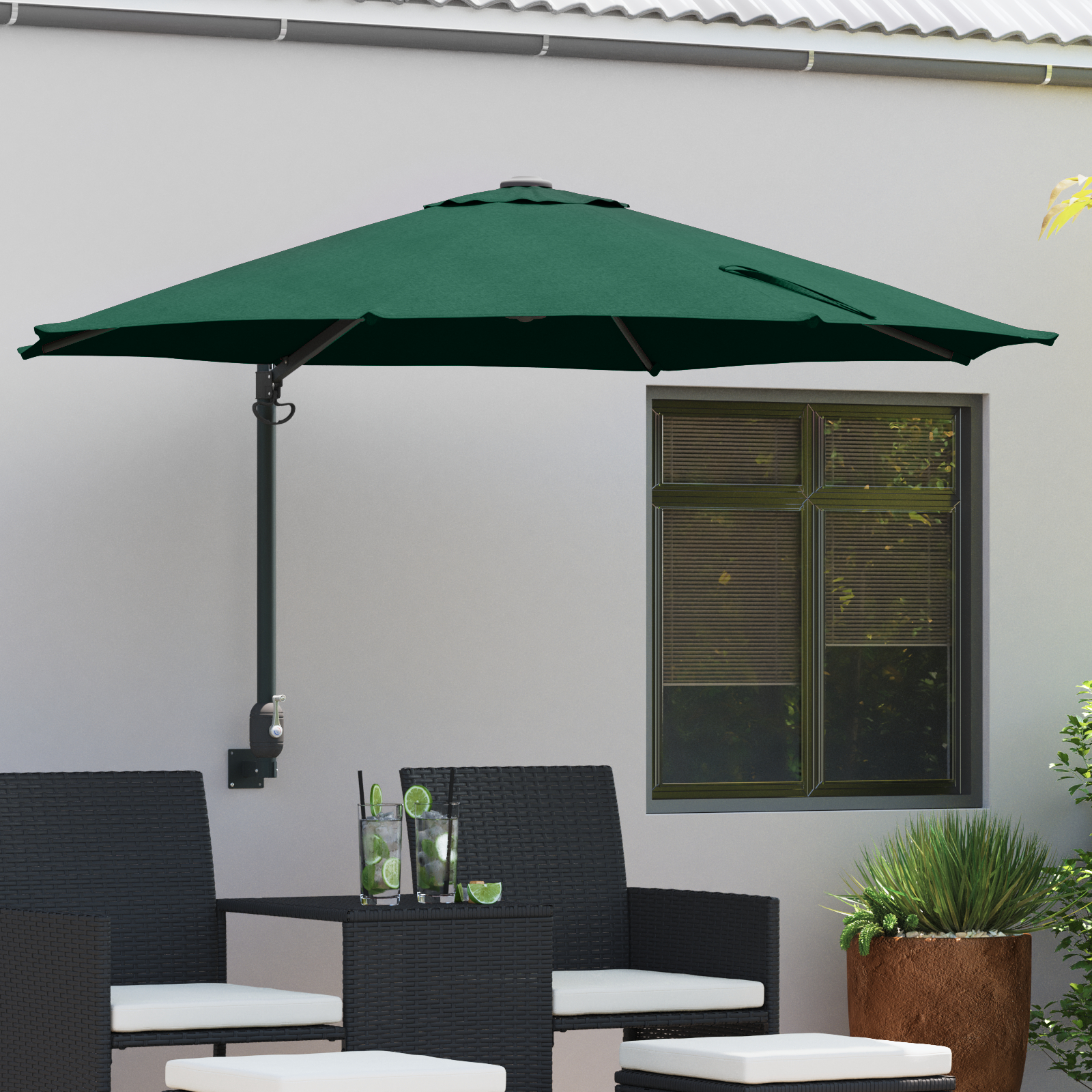 Stor Grøn Terrasseparasol Metal, Polyester Stor Kan vippes