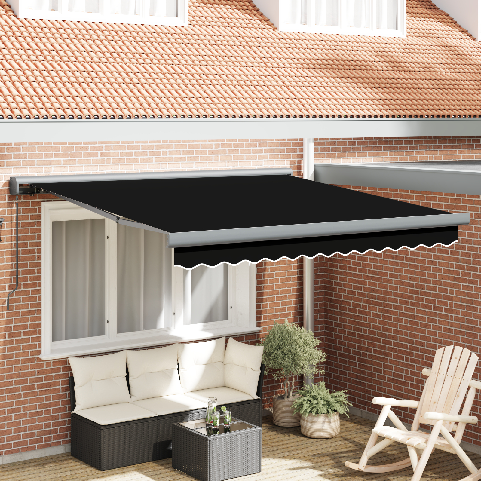 vidaXL Manuelle Einziehbare Markise Schwarz 300x250 cm,  Markisenerneuerungstoff für 3x2.5 m Rahmen Schwarz