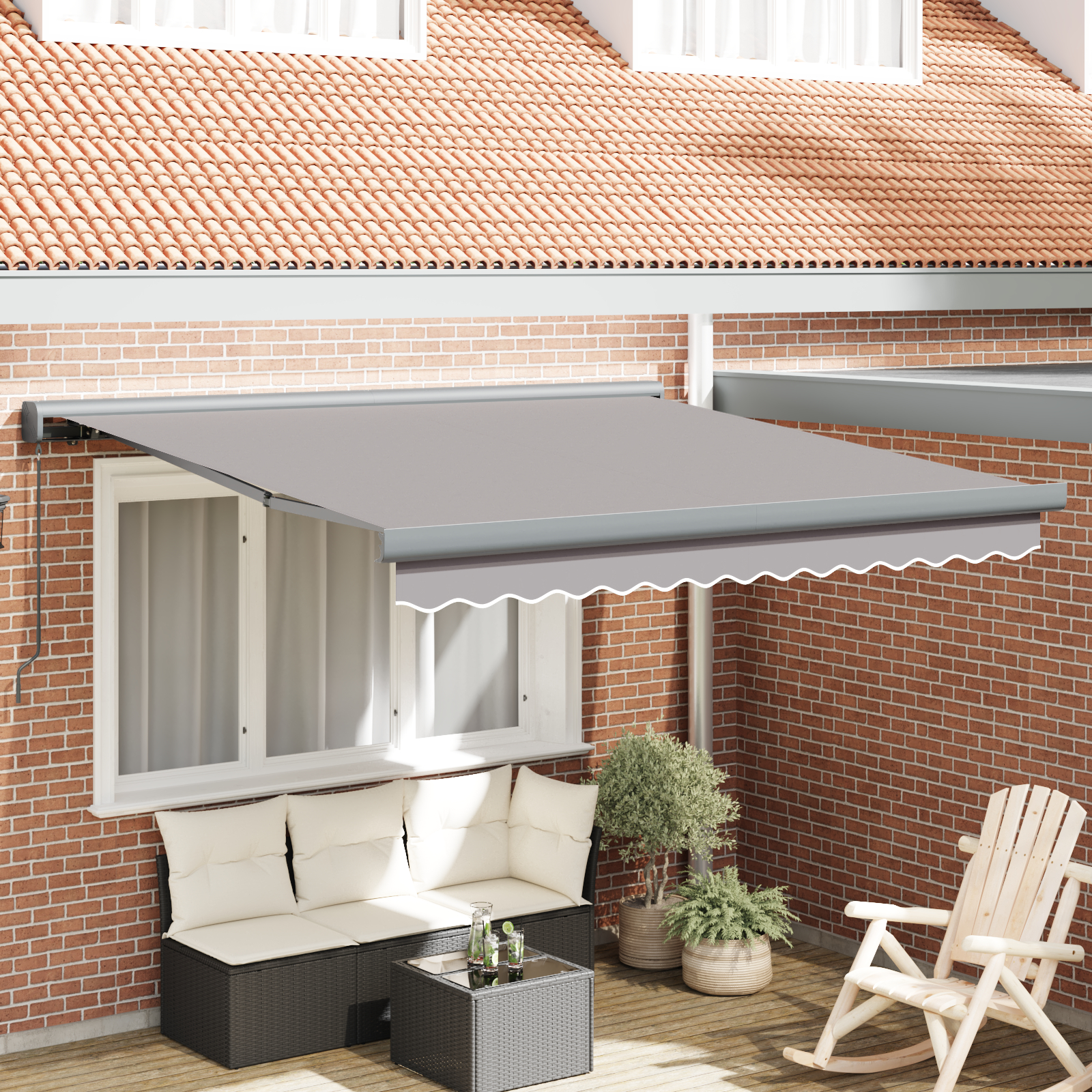 vidaXL Ročna retraktibilna tenda svetlo siva 350x250 cm, vidaXL Zamenjan tekstil za 3,5x2,5 m okvir svetlo siva