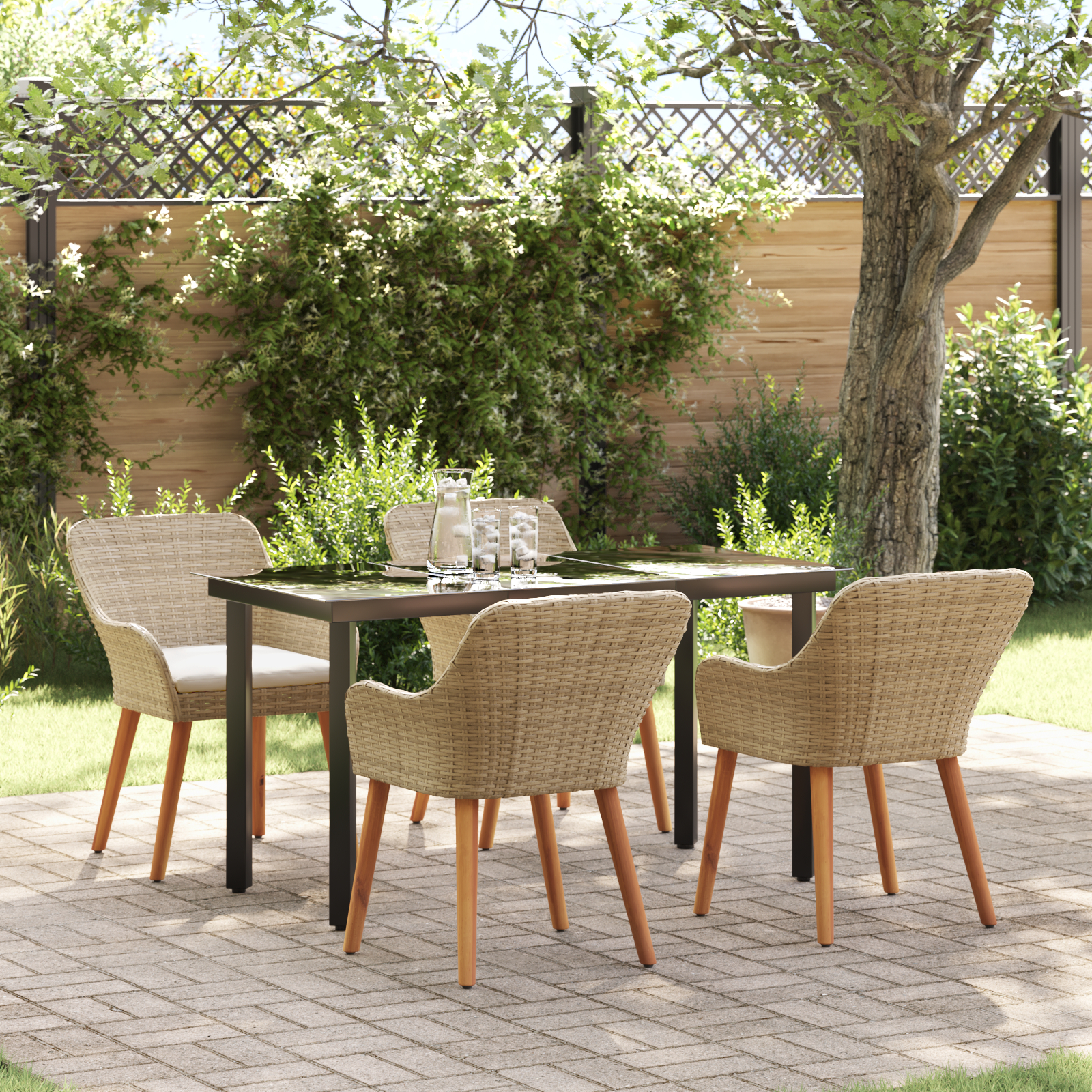 5 Piece Garden Dining Set Beige Poly Rattan