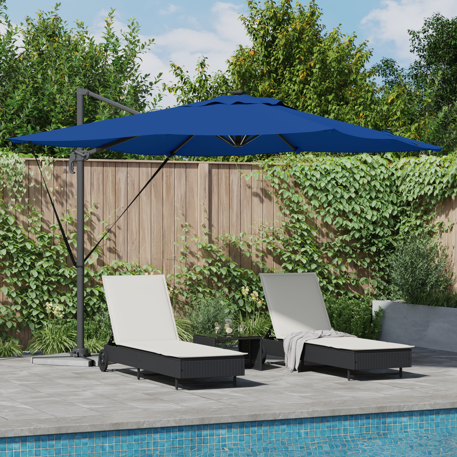 vidaXL Freischwingender Roma Sonnenschirm mit LEDs Azurblau 286x285x270 cm Aluminium