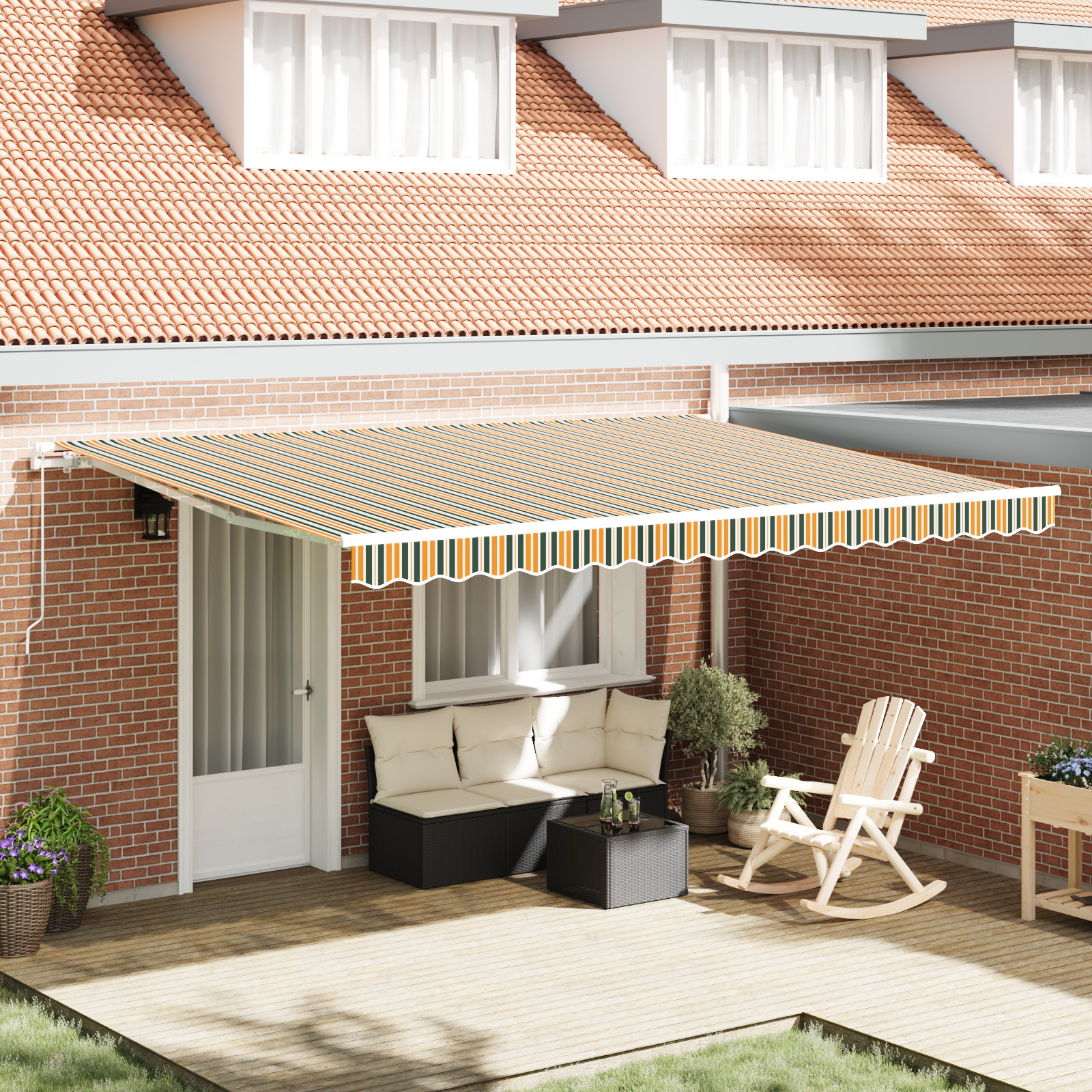 vidaXL Ročna retraktibilna tenda Zeleno in Rumeno 450x300 cm, vidaXL Zamenjava tenda za okvir 4,5x3 m Zelena in Rumena