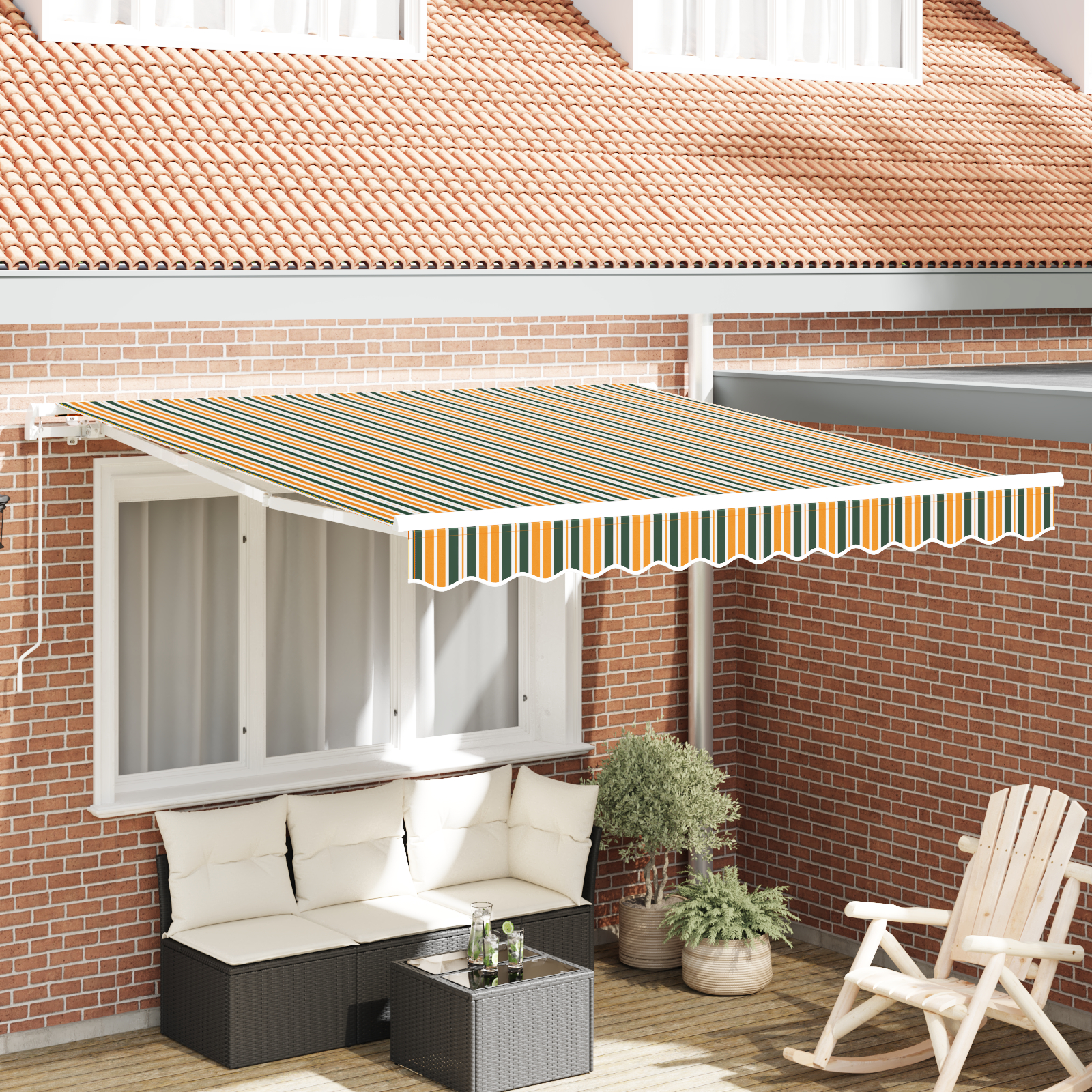 vidaXL Ročna retraktibilna tenda Zeleno in Rumeno 300x250 cm, vidaXL Zamenjava tenda za okvir 3x2.5 m Zeleno in Rumeno