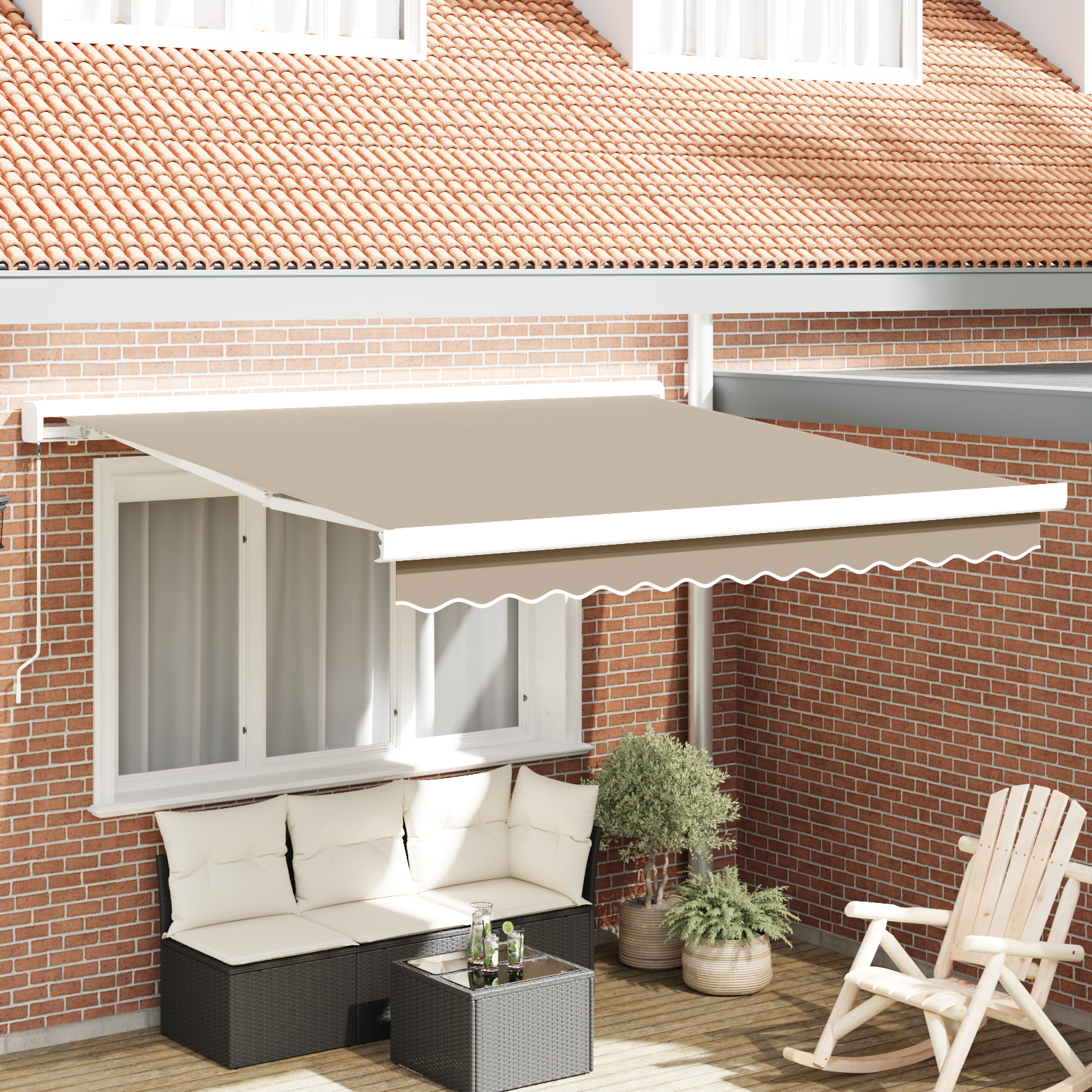 vidaXL Manuelle Einziehbare Markise Beige 300x250 cm,  Markisenstoff als Ersatz für Rahmen 3x2.5 m Beige
