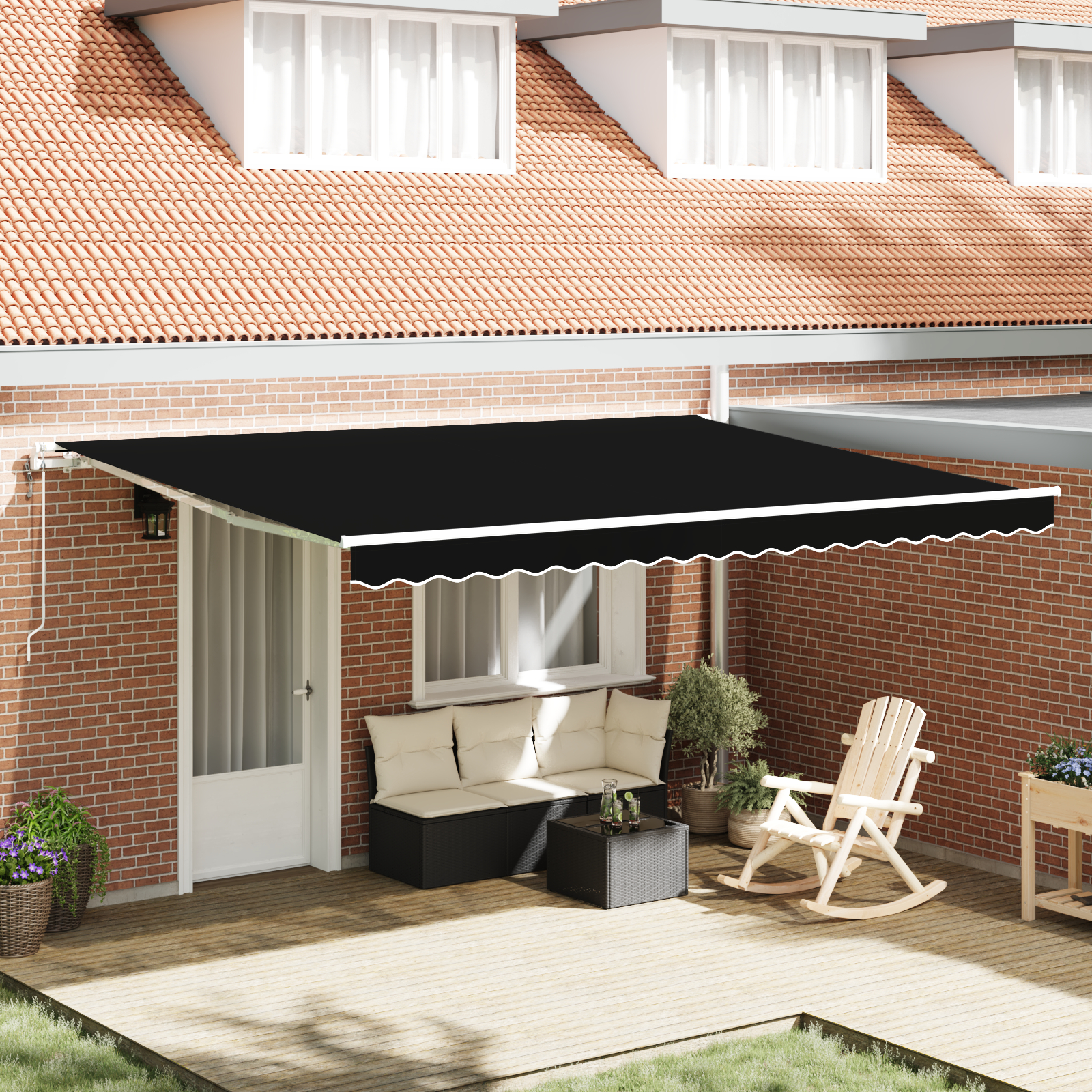 Automatisk sammenrullelig markise Sort 450x350 cm, vidaXL Markise erstatningsstof til 4,5x3,5 m ramme Sort