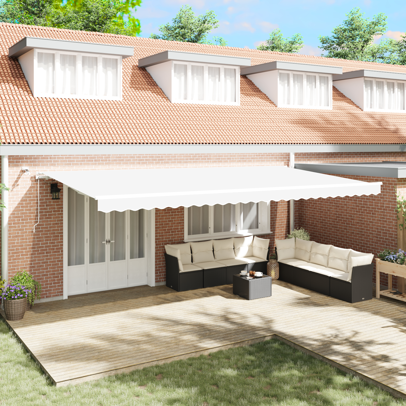 vidaXL Avtomatska Retraktibilna Tenda z LED Belo 600x350 cm, vidaXL Tenda za Zamenjavo Tkanine za 6x3.5 m Okvir Belo