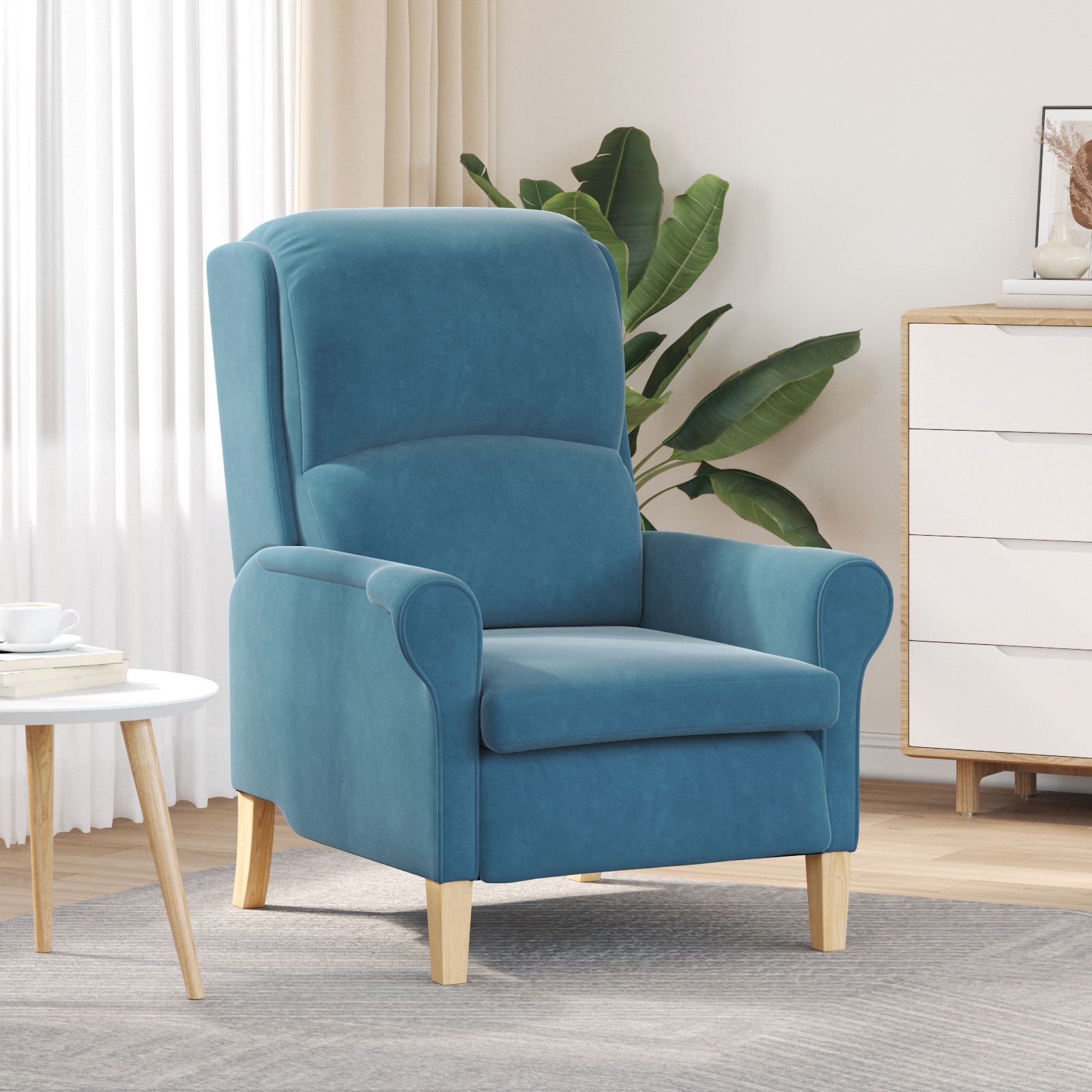 vidaXL Modri Naslanjač Modra Tkanina, Les Standard Ergonomski