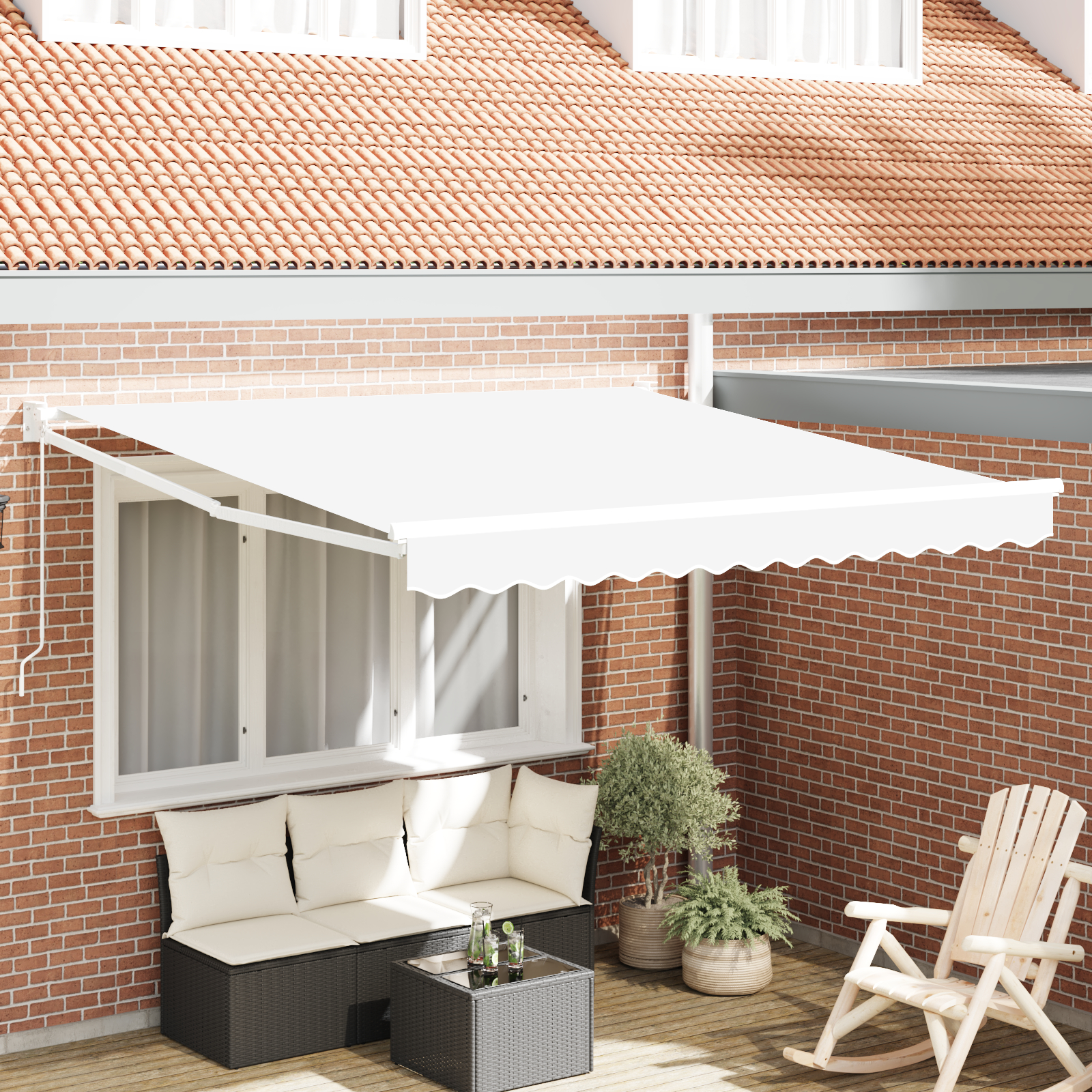 vidaXL ročna retraktibilna tenda Bela 350x250 cm, vidaXL zamenjava tenda za okvir 3.5x2.5 m Bela