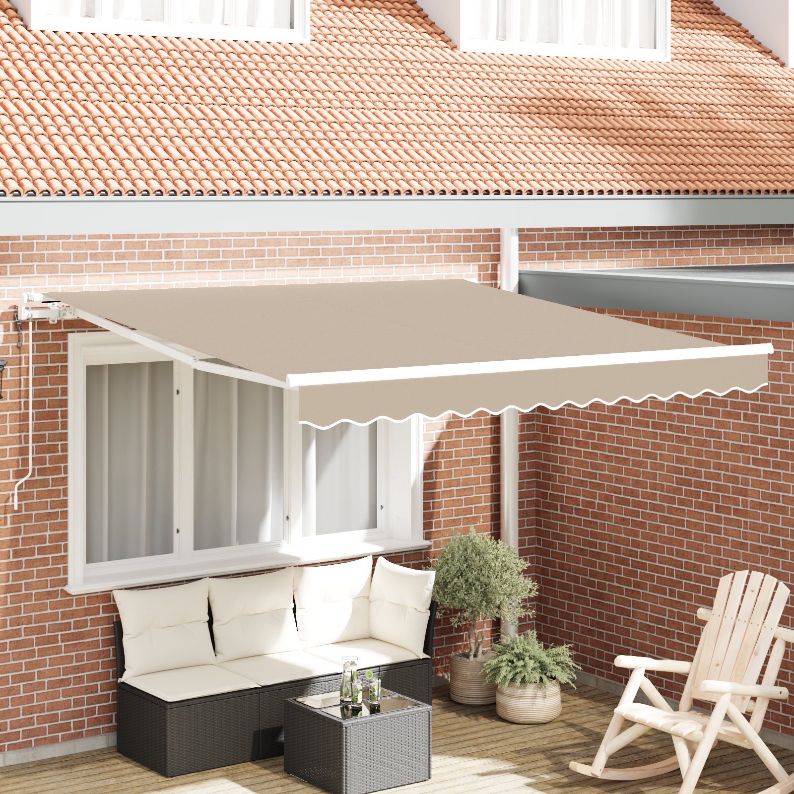 Automatisk Udtækkelig Markise Beige 350x250 cm, vidaXL Markise Erstatningsstof til 3.5x2.5 m Ramme Beige