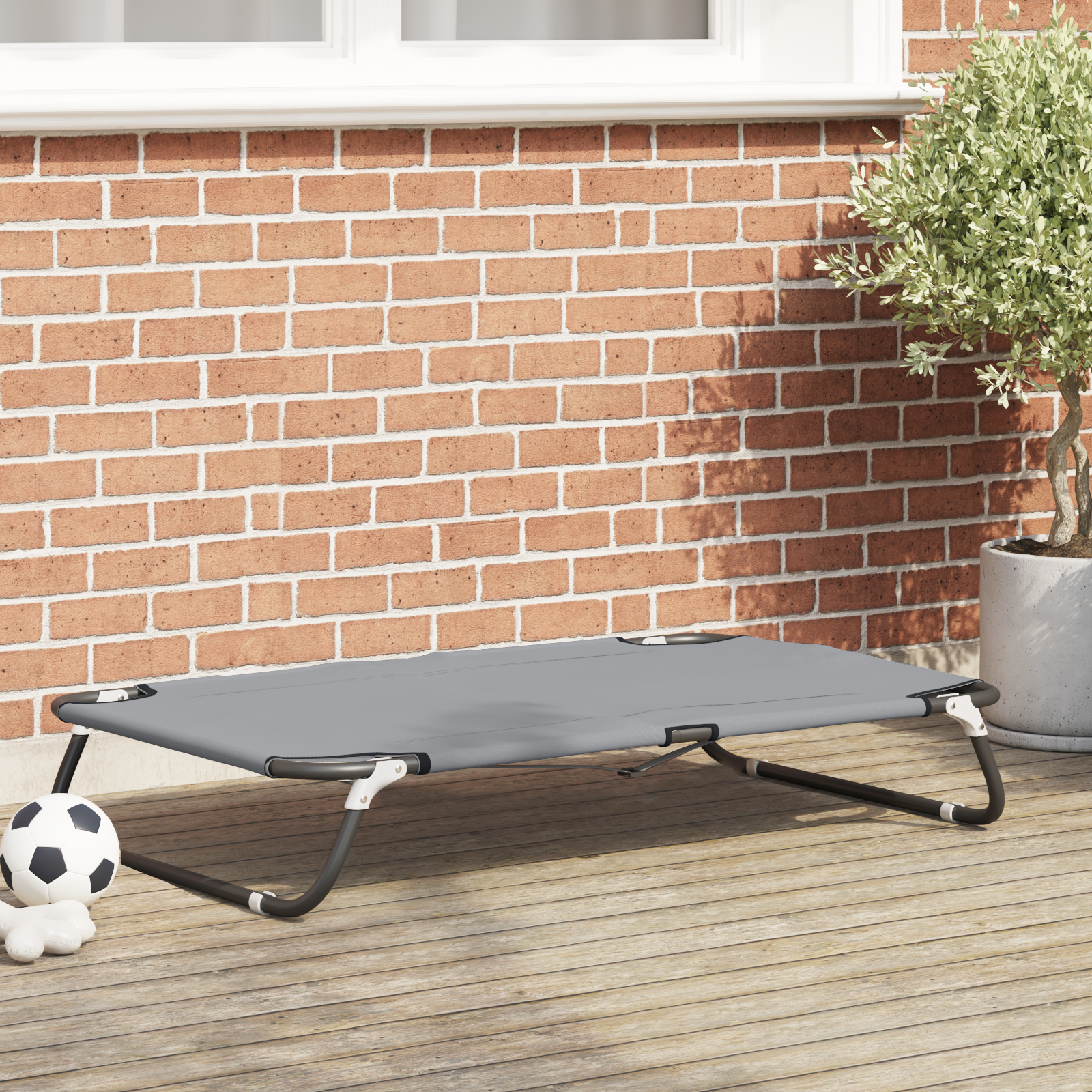 Hundebett Faltbar Hellgrau Metallrahmen, Stoffbett 90 x 55 x 18 cm