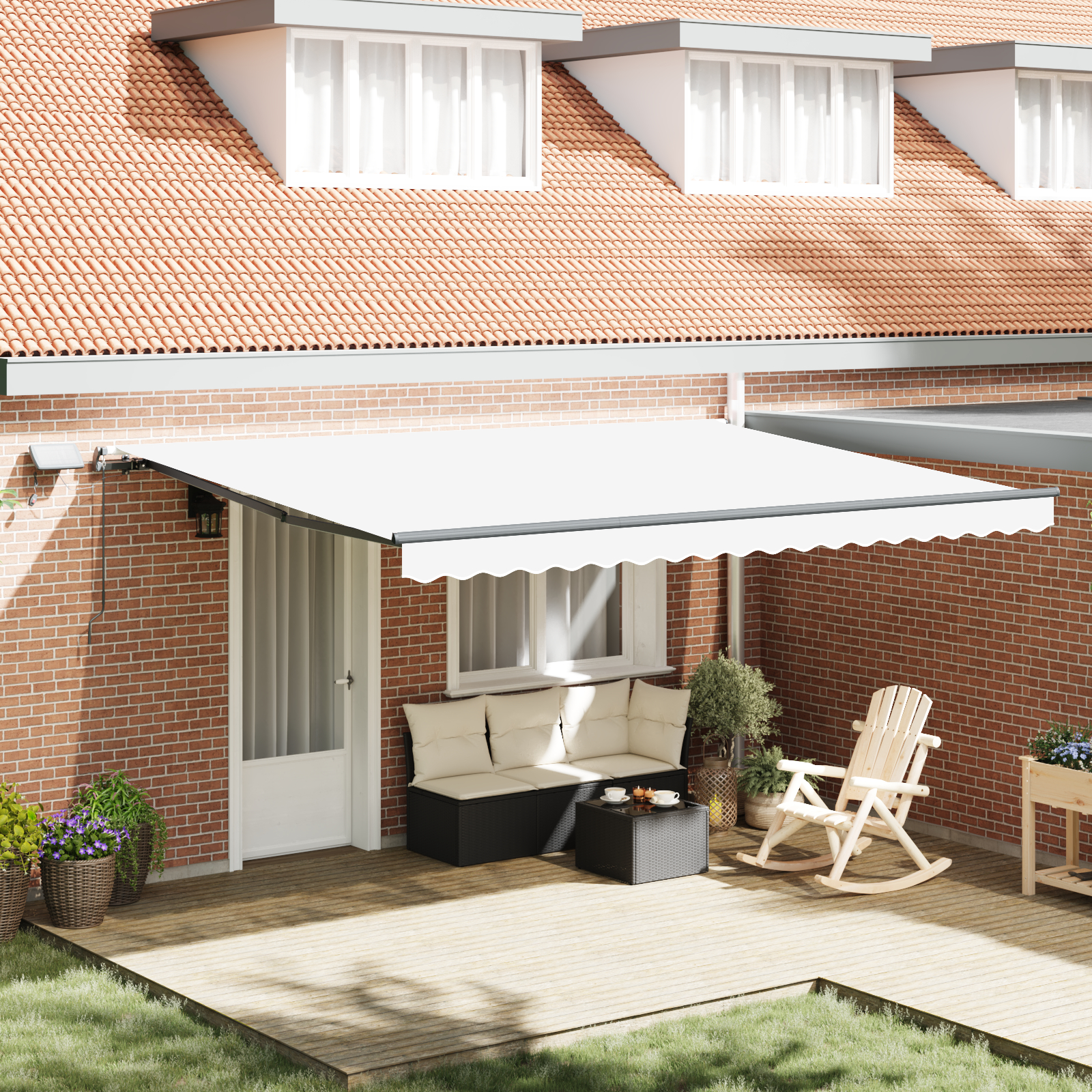 vidaXL Ročna Retraktibilna Tenda z LED Belo 450x300 cm, vidaXL Tenda za zamenjavo tkanine za okvir 4.5x3 m Bela