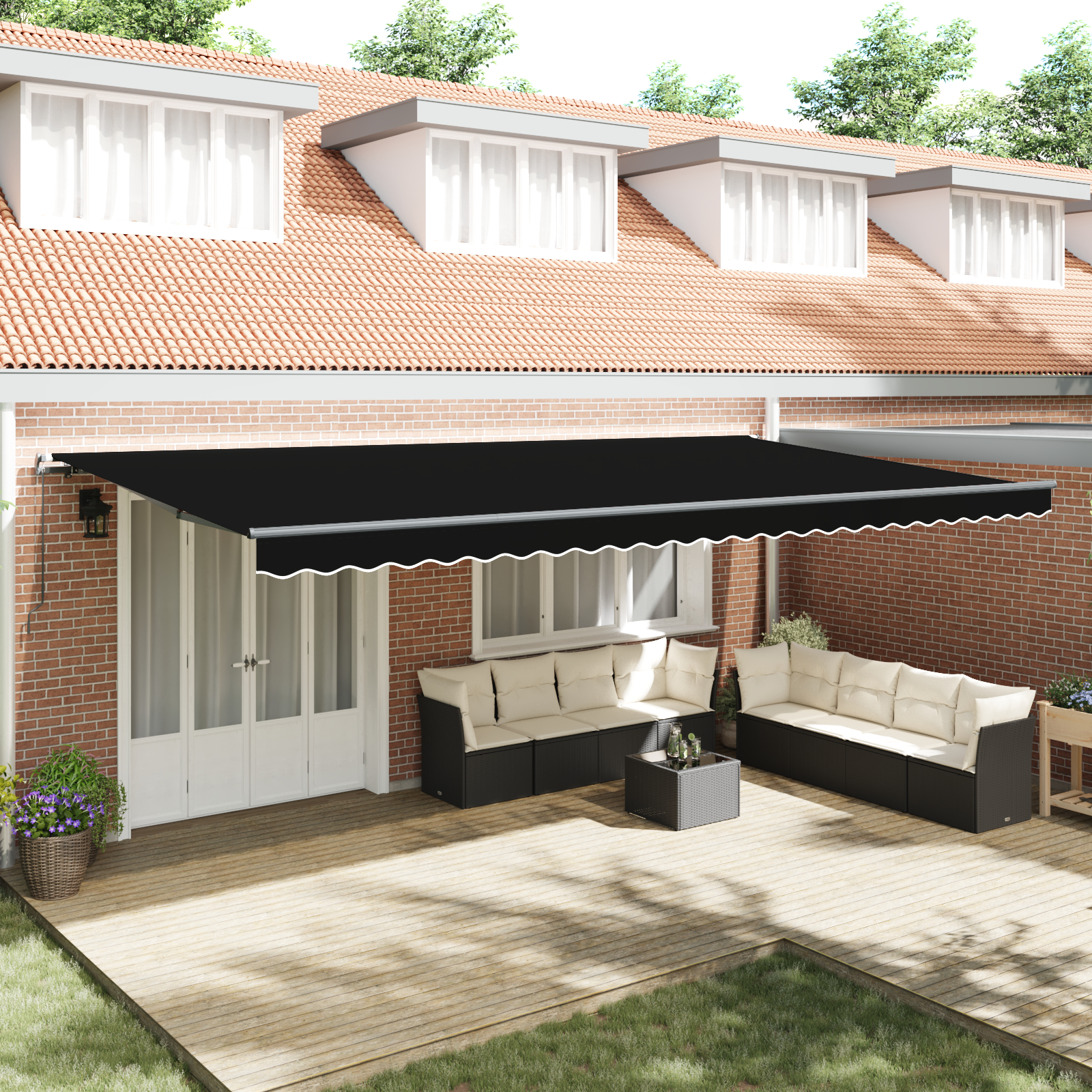 vidaXL Ročna retraktibilna tenda Črna 600x300 cm, vidaXL Zamenjava tenda tkanina za okvir 6x3 m Črna
