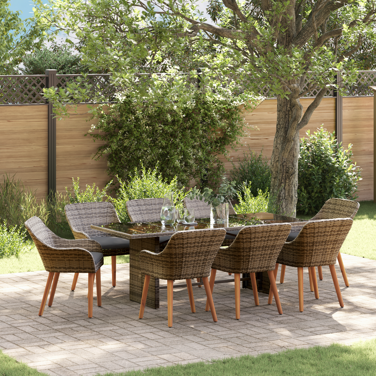 vidaXL 9-teilige Garten Essgruppe Graues Poly-Rattan