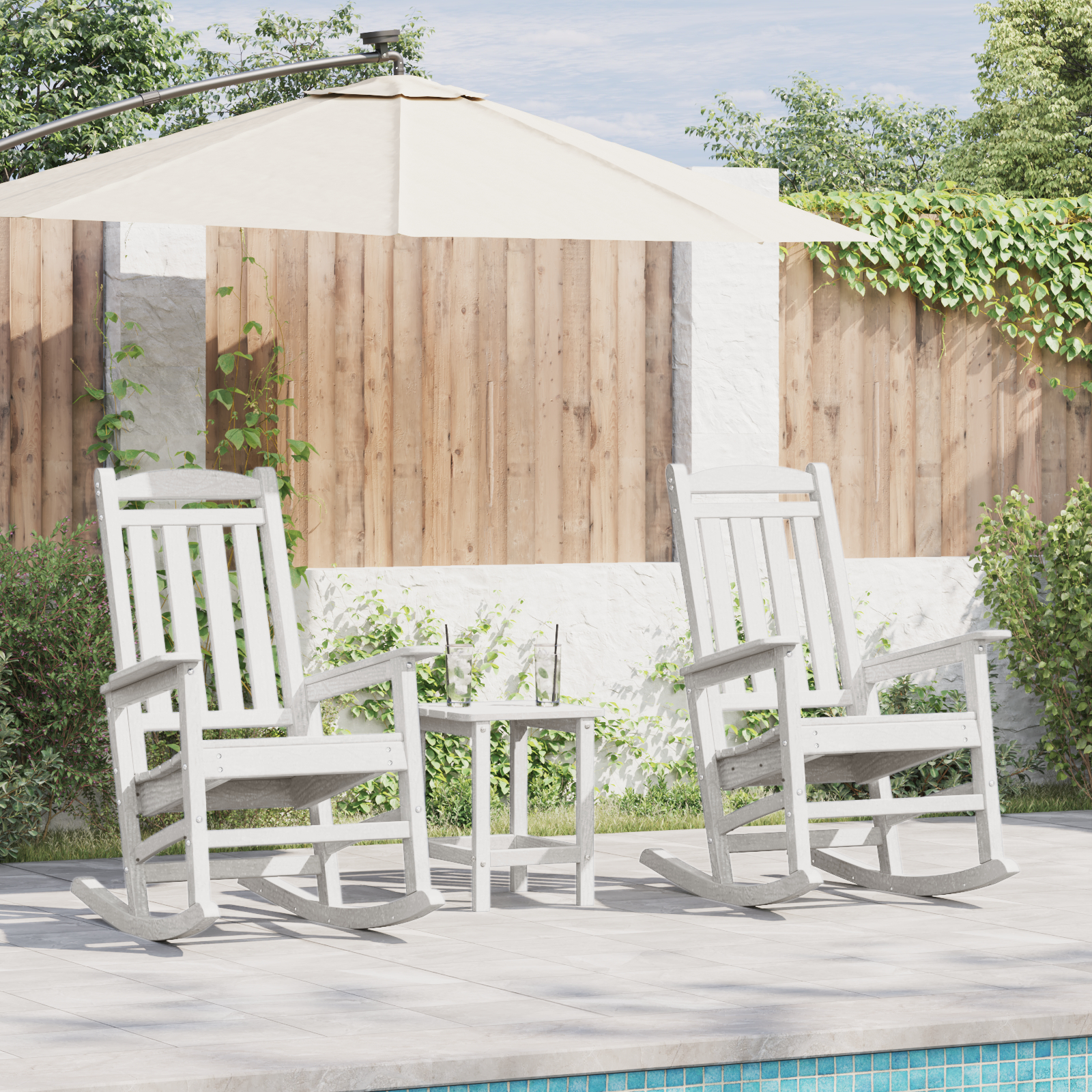 vidaXL Garten Schaukelstühle 2 Stück Weiß 70x92x107,5 cm HDPE,  Garten Schaukelstuhl Weiß 70x92x108 cm HDPE