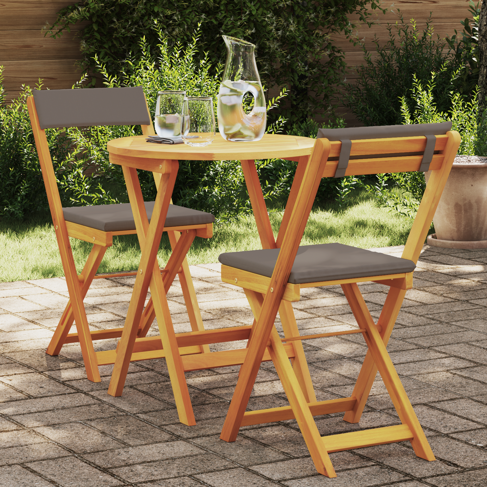 3 komada sklopivi bistro set s jastučićima od čvrstog drva akacije