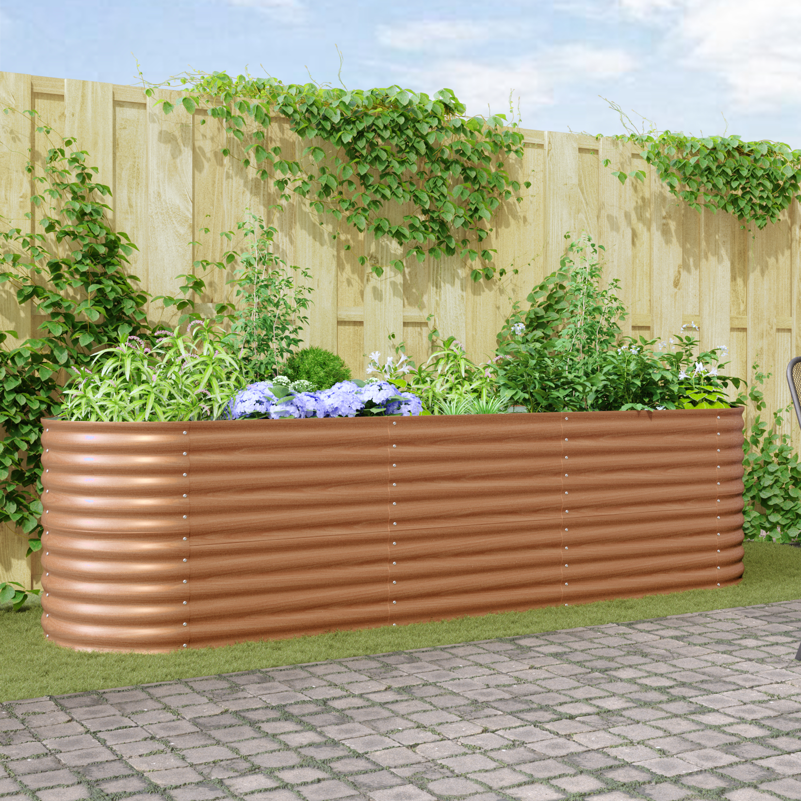 vidaXL Hochbeet Pflanzgefäß Holzoptik Metall 320 X 80 X 81 cm Langlebig
