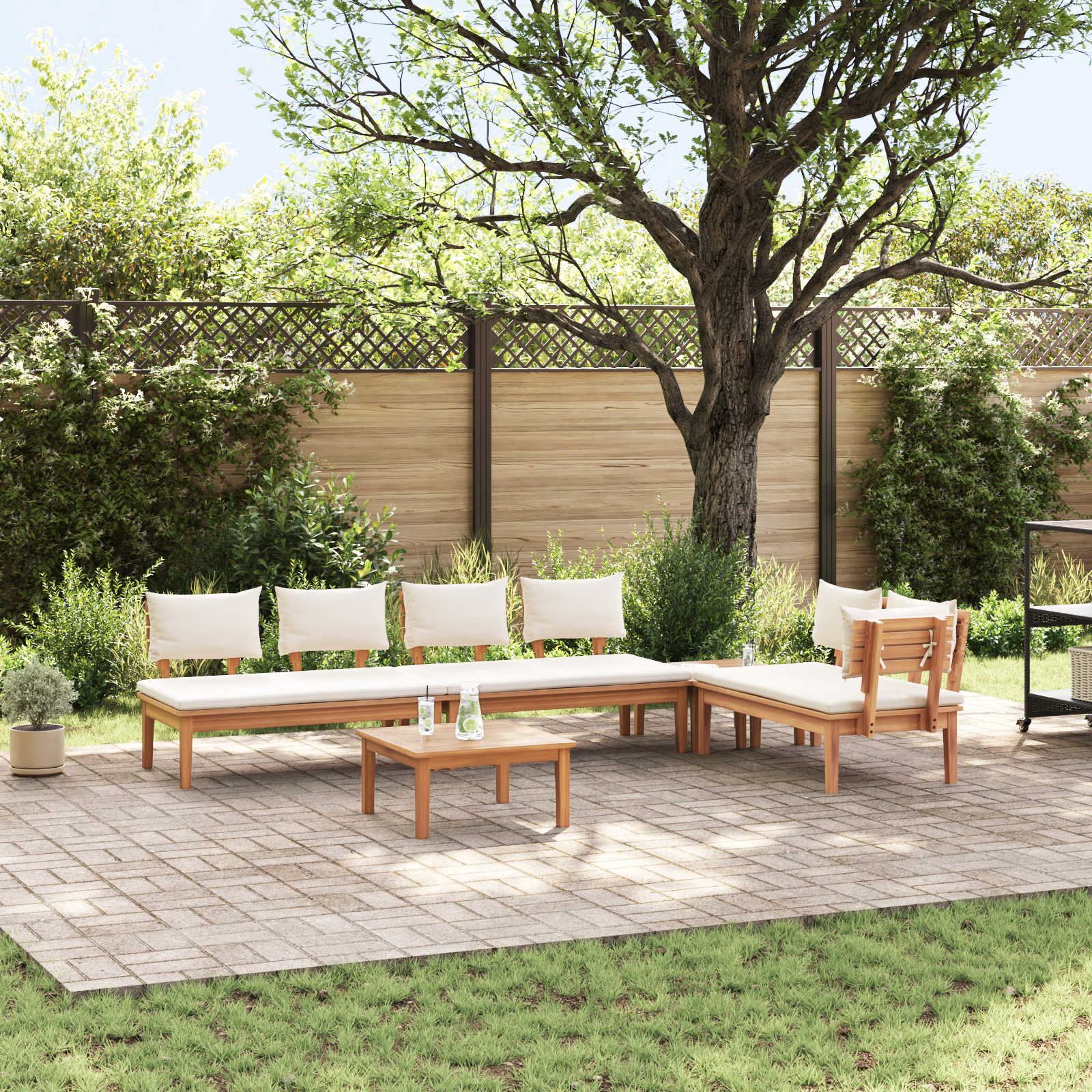 Secțiuni de canapele modulare de exterior - Set de Masa de Grădină  cu 5 Piese cu Pernițe Lemn Solid Teak, Set de Bancă de Grădină  cu 2 Piese Lemn Solid Teak