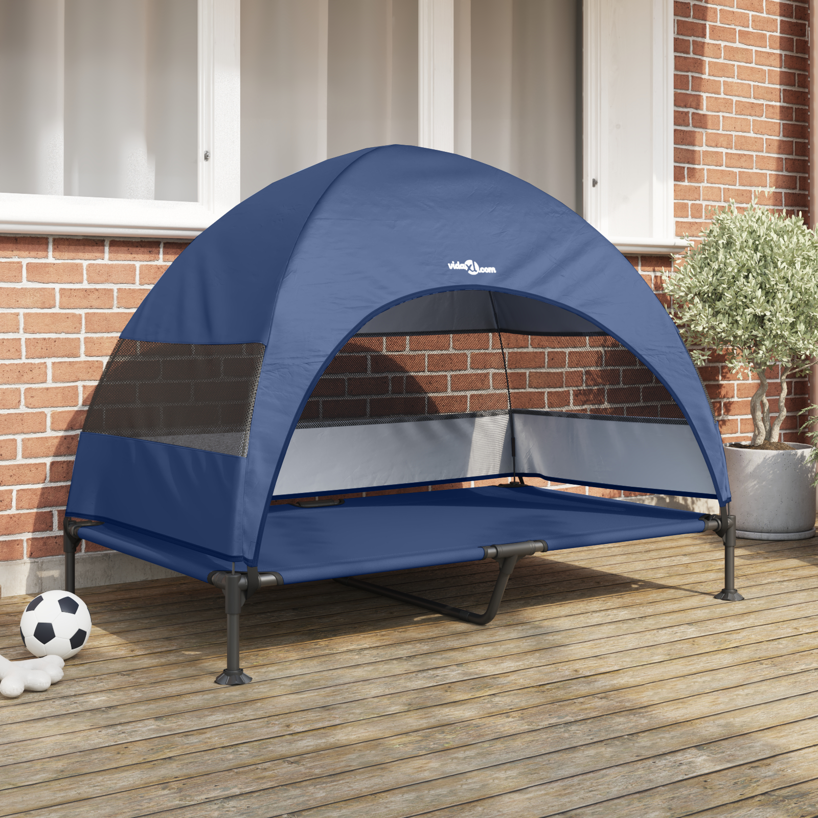 Erhöhtes Hundebett mit abnehmbarem Dach Marineblau XL Stahl