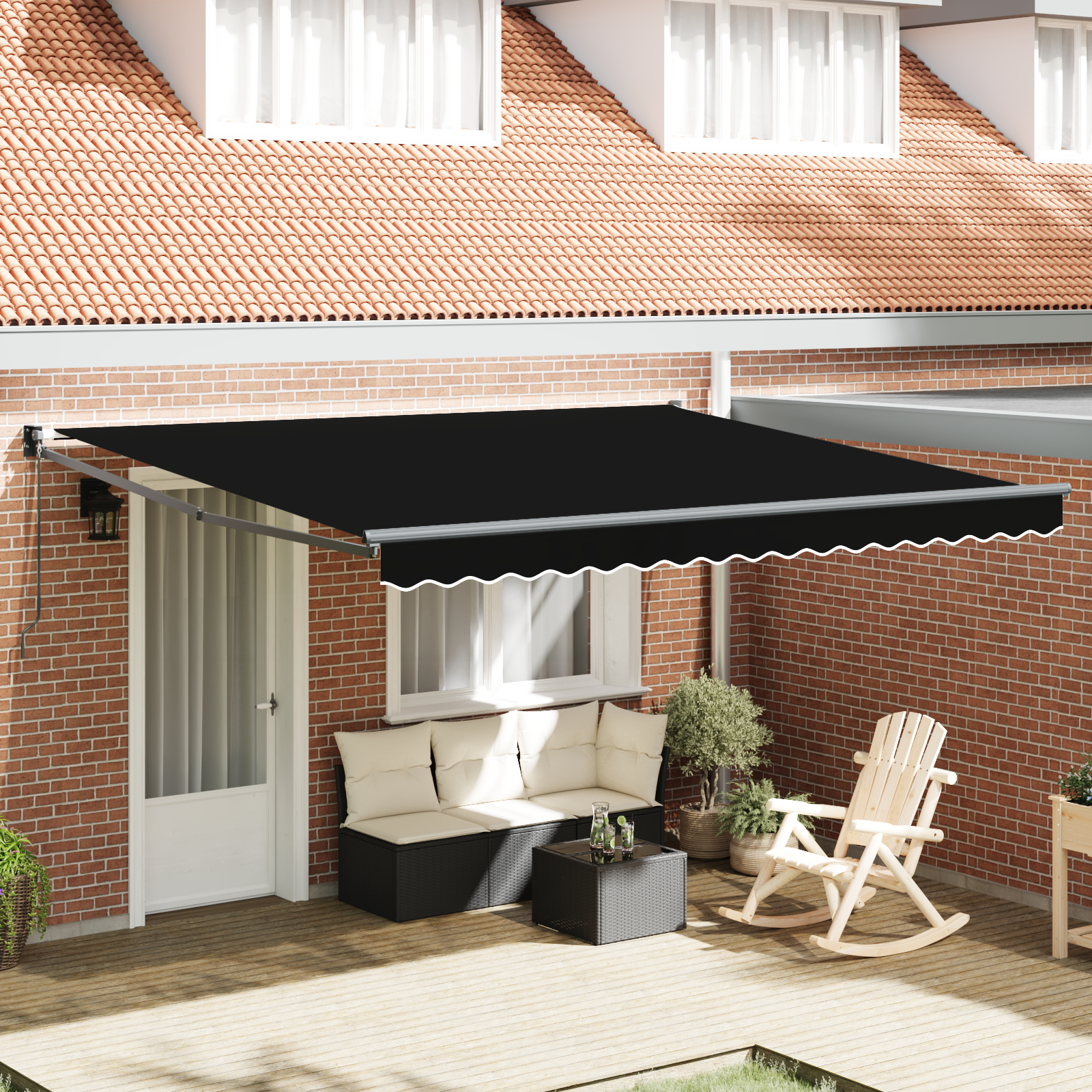 vidaXL Manuelle Einziehbare Markise Schwarz 400x300 cm,  Markisenstoff Ersatz für 4x3 m Rahmen Schwarz