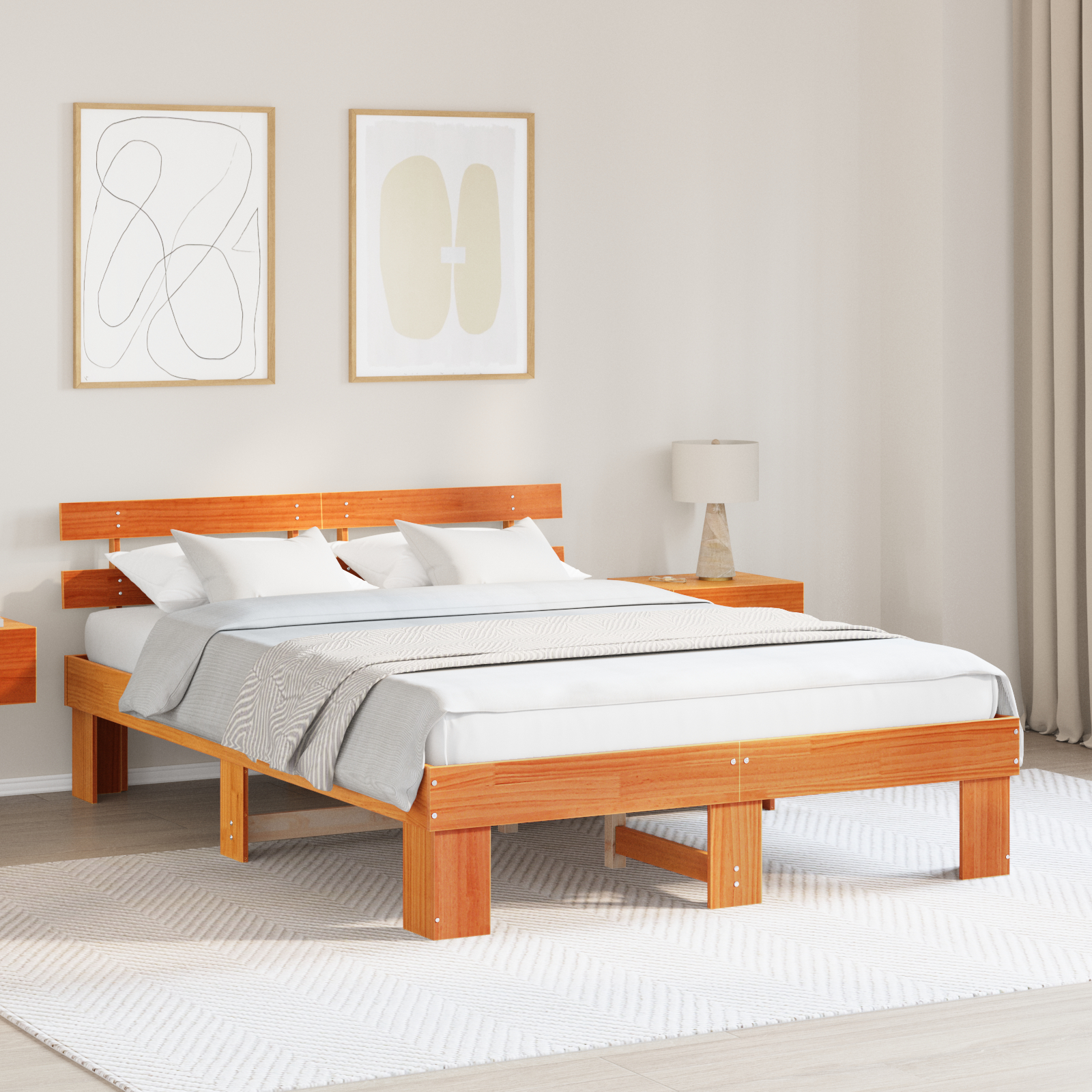 Paturi si accesorii - Cadru de pat cu tablie maro 140x200 cm din lemn masiv de pin
