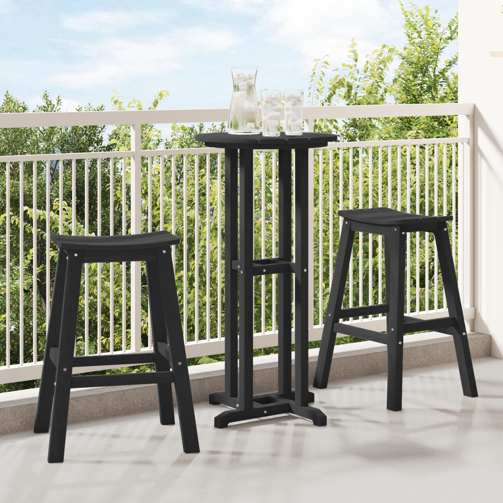 vidaXL 3-teiliges Gartenbar Set Schwarz HDPE,  Bartisch Schwarz 55x55x107 cm HDPE,  Barhocker 2 Stück Schwarz HDPE